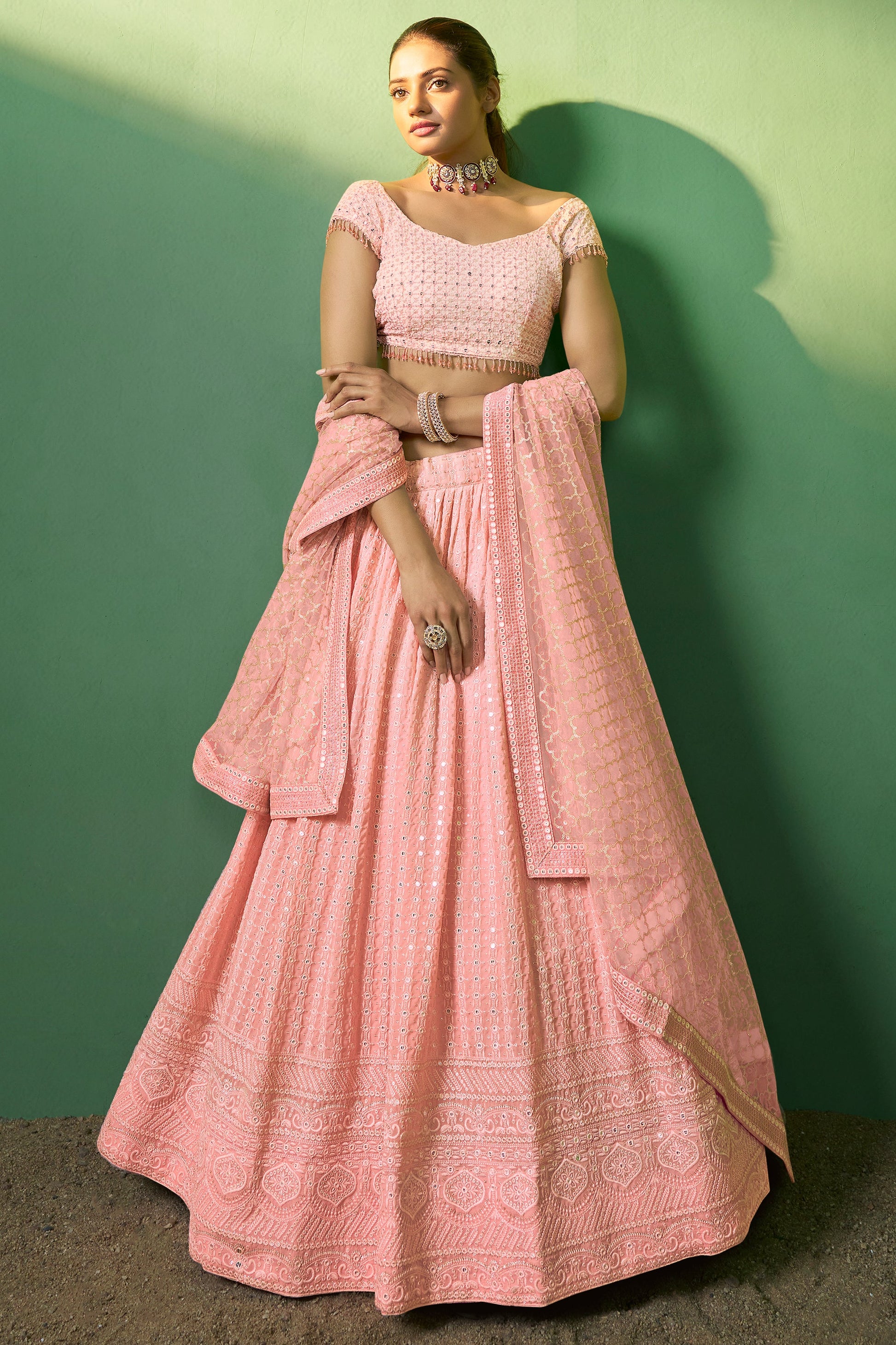 Pink Semi Stitched Georgette Lehenga-LC74_1_SareeButa.com