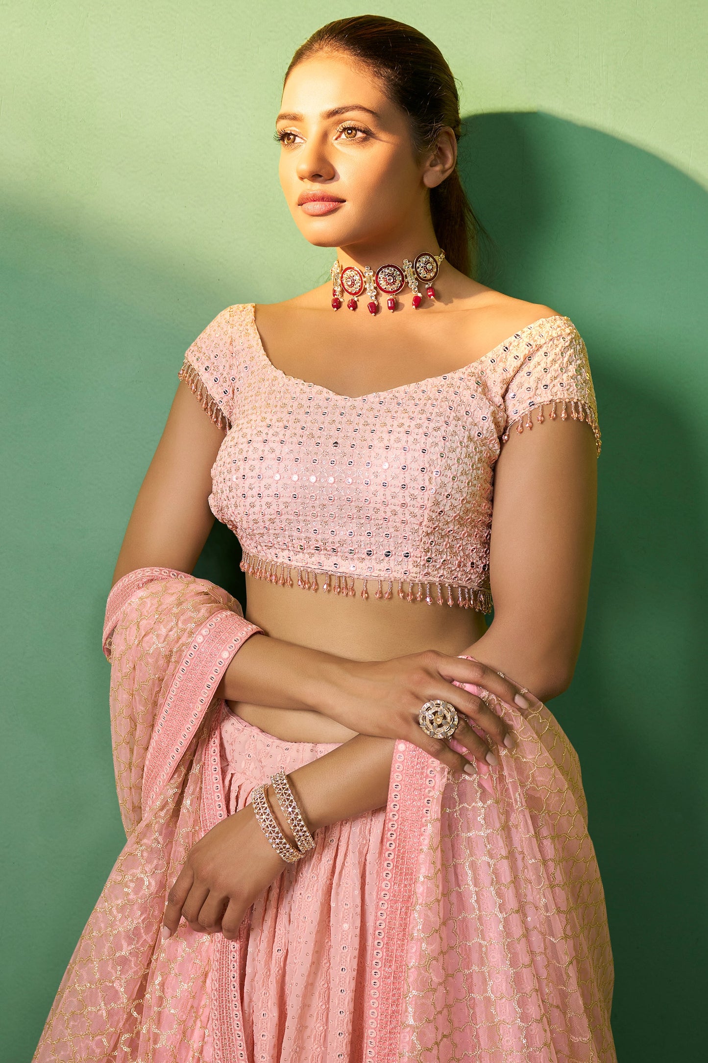 Pink Semi Stitched Georgette Lehenga-LC74_2_SareeButa.com
