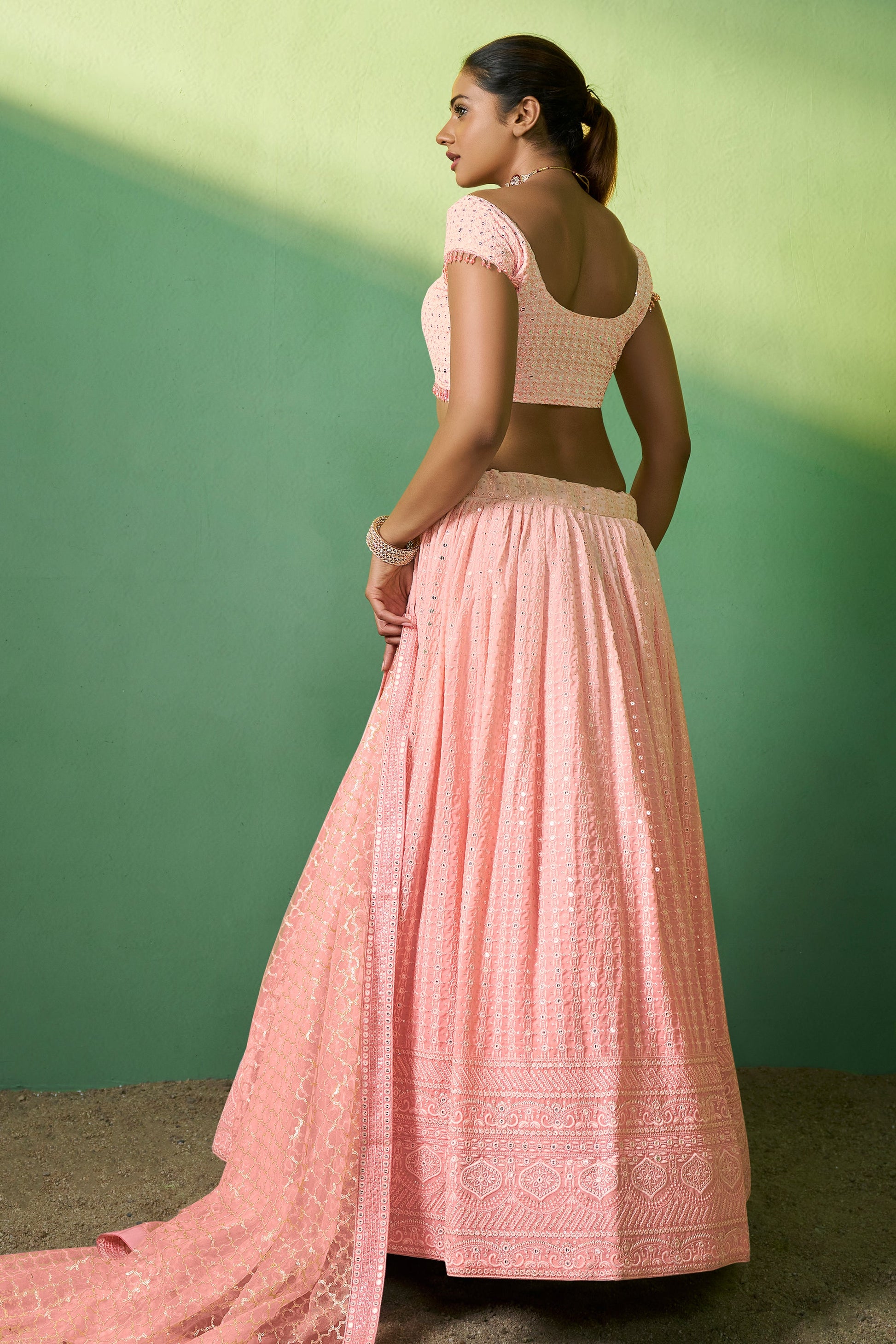 Pink Semi Stitched Georgette Lehenga-LC74_3_SareeButa.com