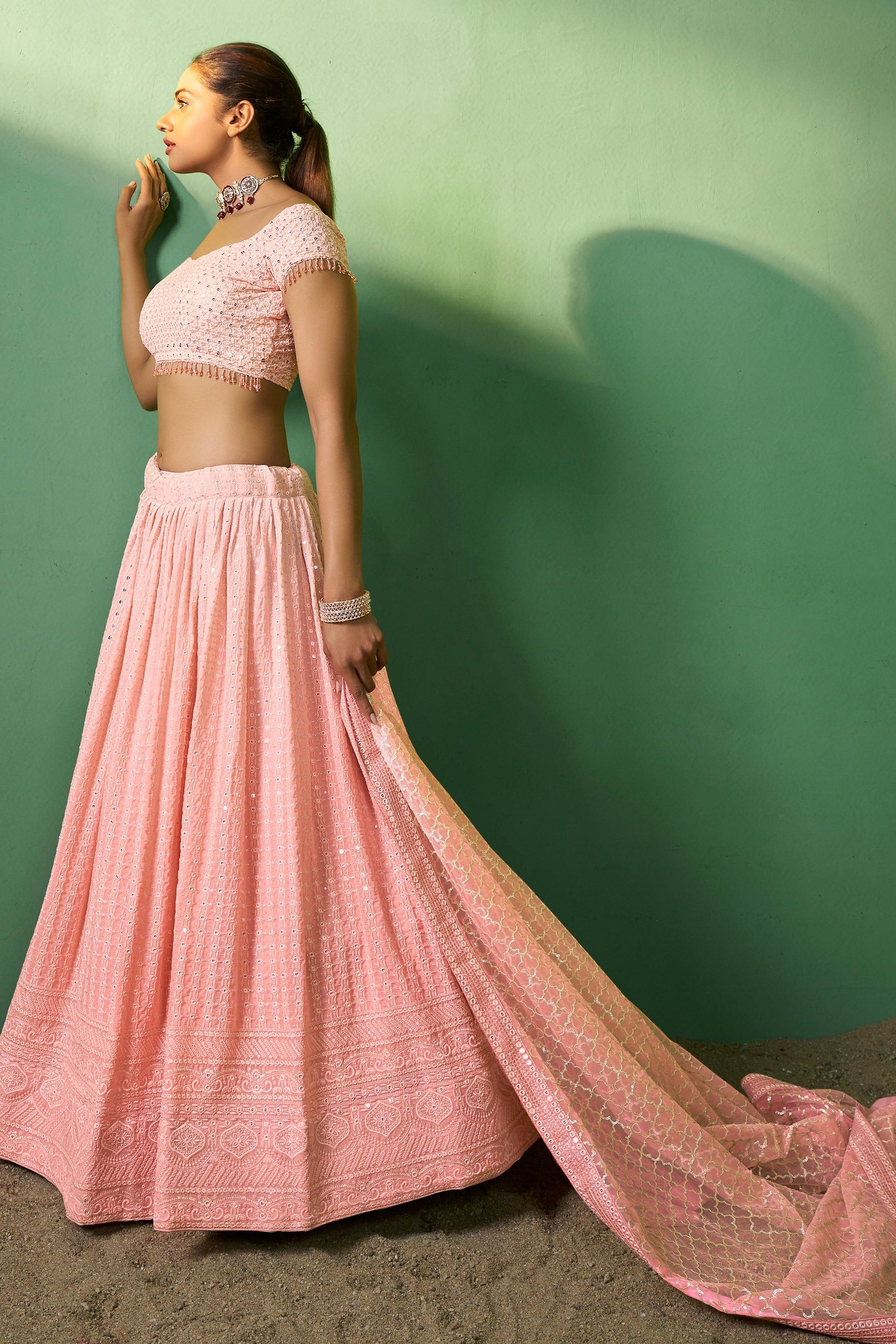 Pink Semi Stitched Georgette Lehenga-LC74_4_SareeButa.com