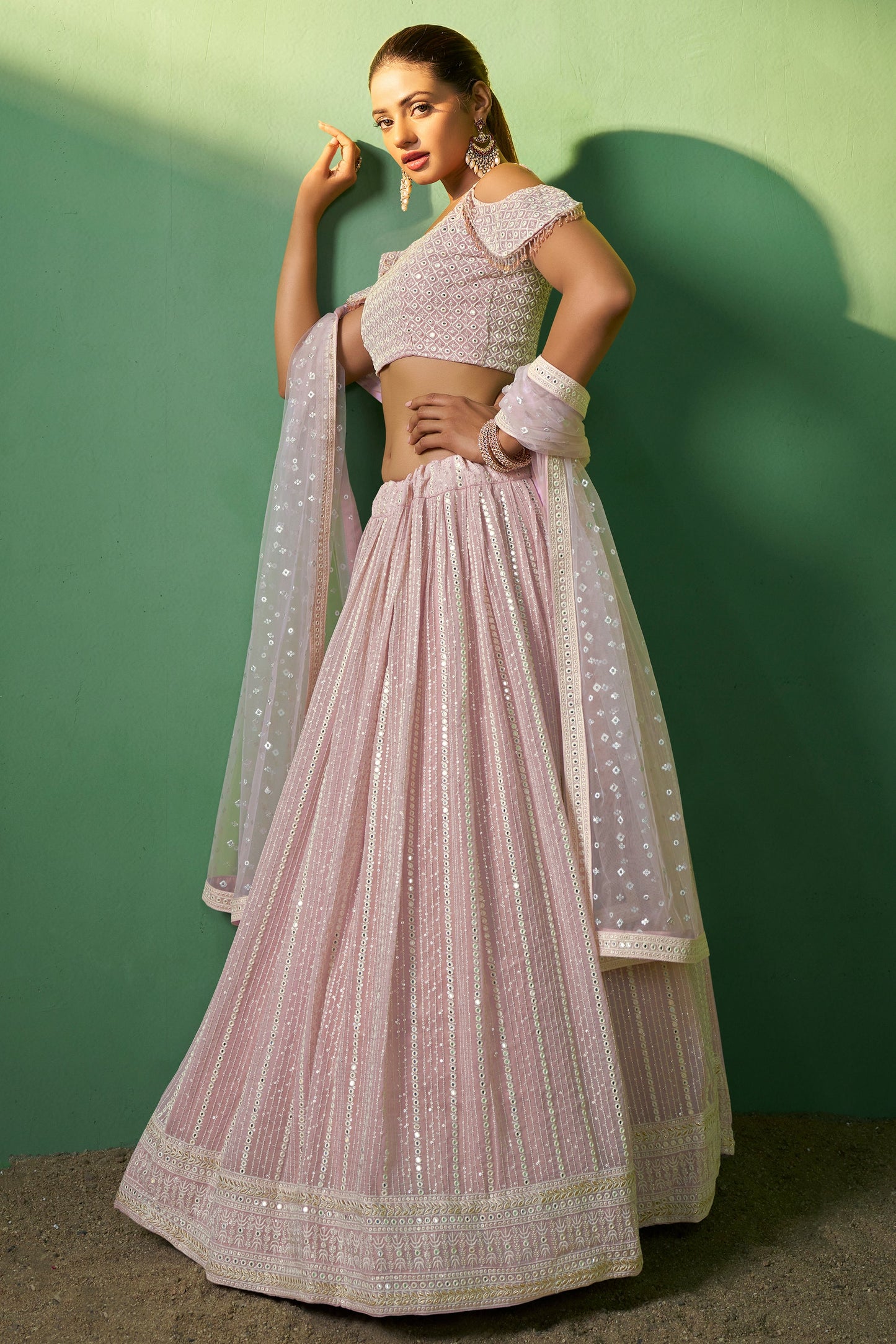 Pink Semi Stitched Georgette Lehenga-LC77_4_SareeButa.com