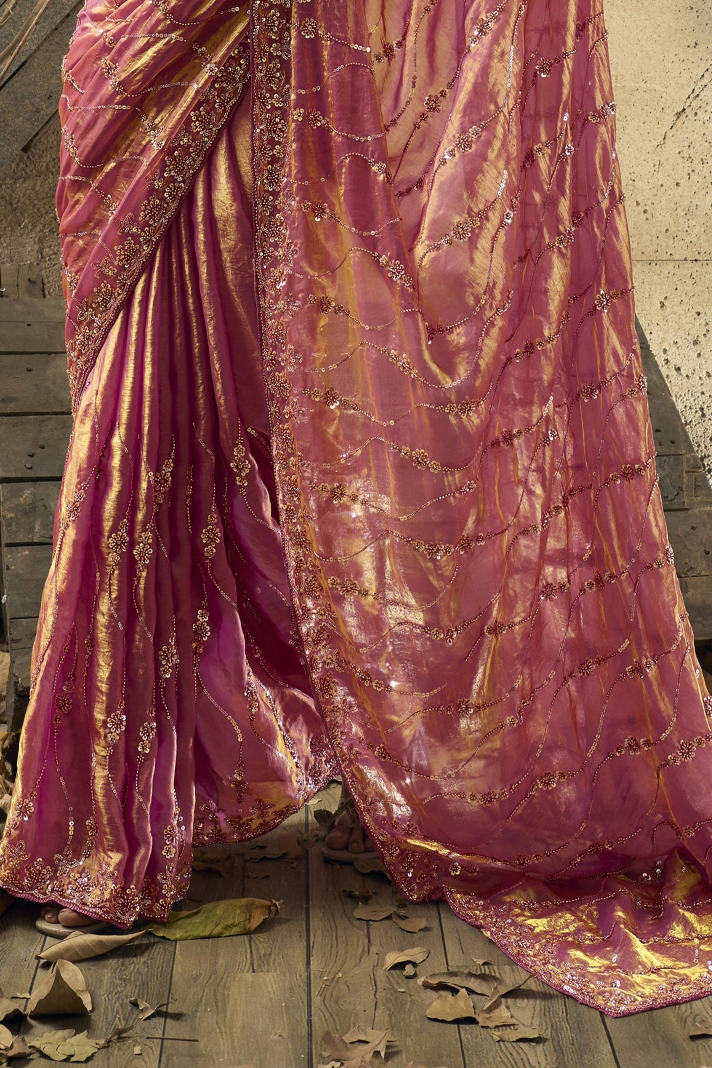 Pink Sequin Work Velvet Satin Saree-SAR12817_6_SareeButa.com