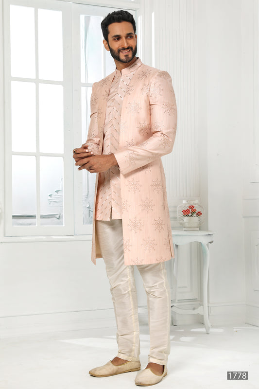 Pink Silk Kurta Pajama With Jacket-SAR11439_1_SareeButa.com
