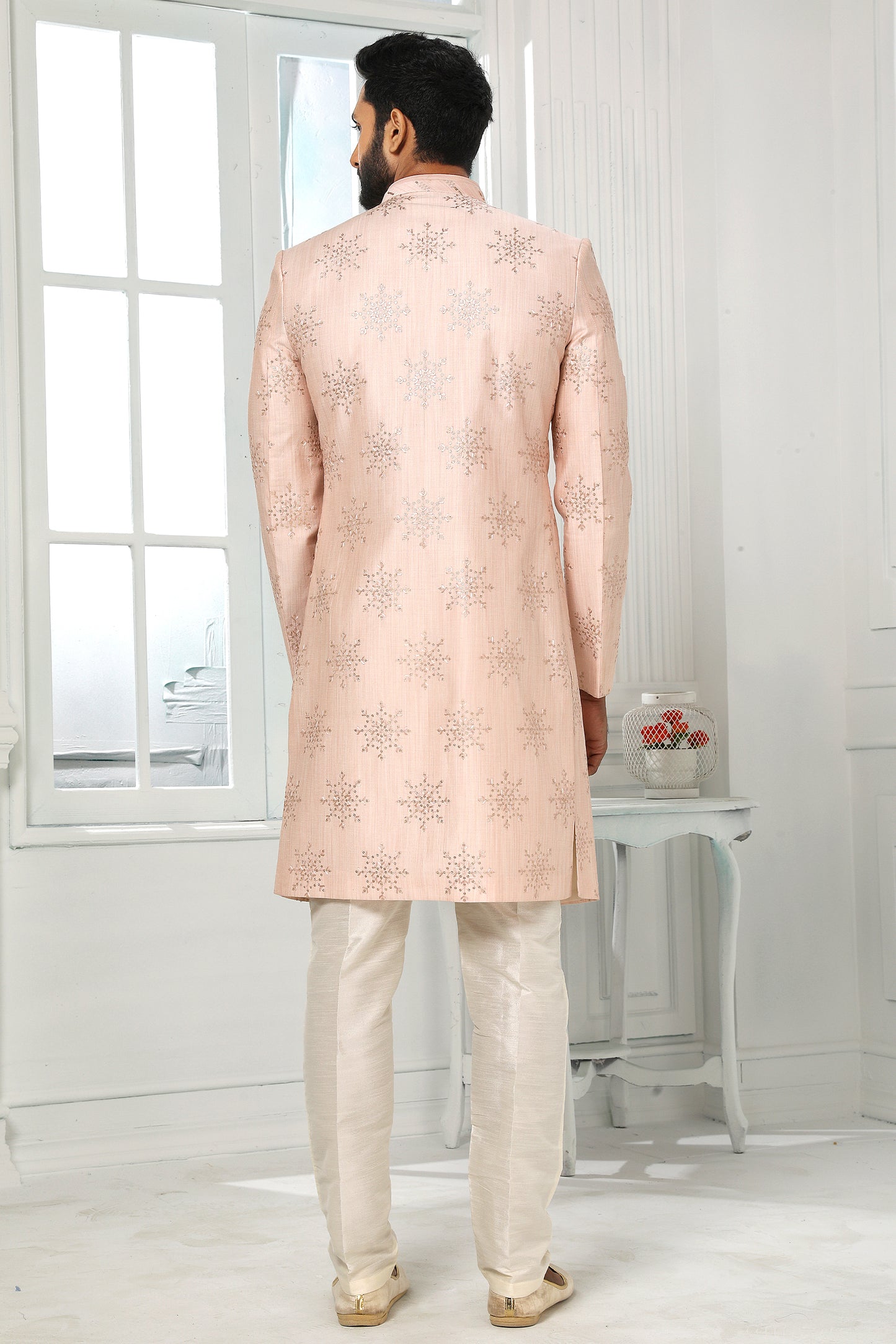 Pink Silk Kurta Pajama With Jacket-SAR11439_2_SareeButa.com