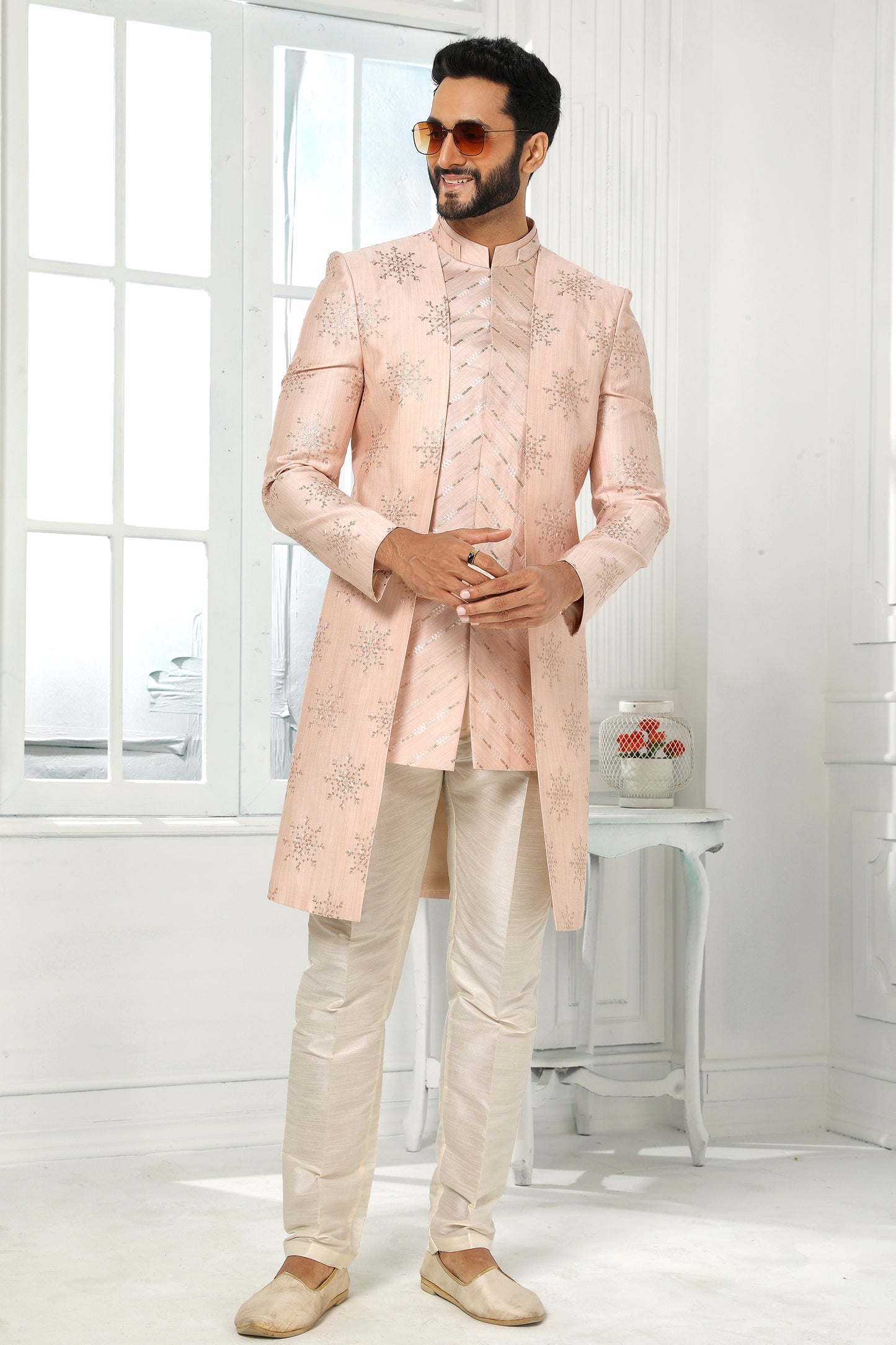 Pink Silk Kurta Pajama With Jacket-SAR11439_3_SareeButa.com
