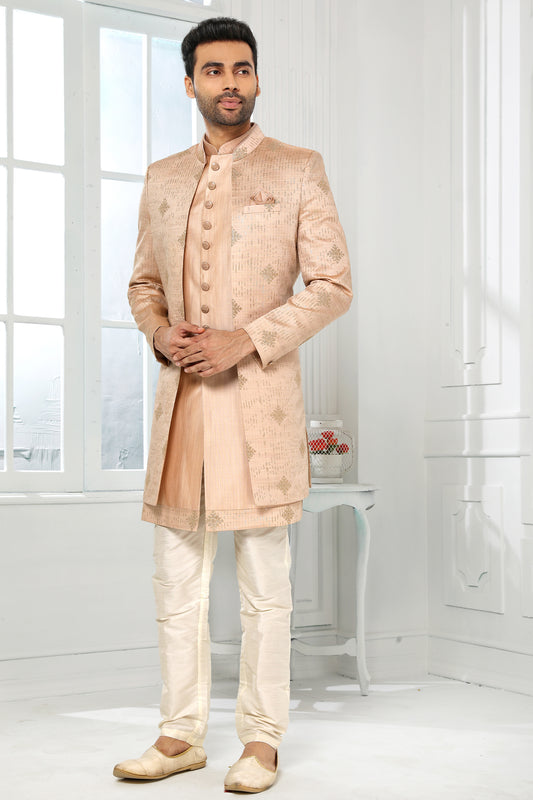 Pink Silk Kurta Pajama With Jacket-SAR11443_1_SareeButa.com