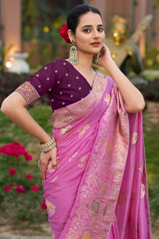 Pink Silk Saree with Meenakari Weave-ZB134482_2_SareeButa.com