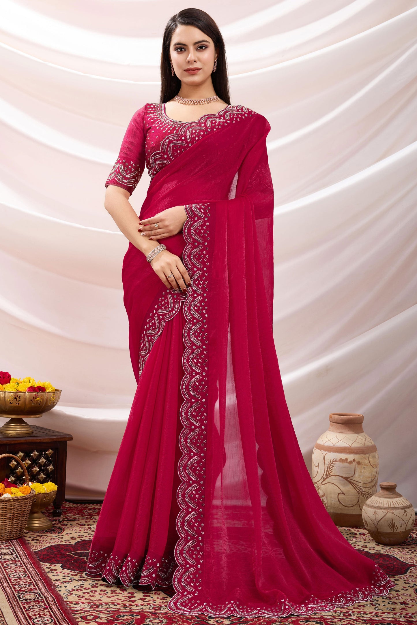 Pink Stone Work Chiffon Saree-ZB134201_1_SareeButa.com