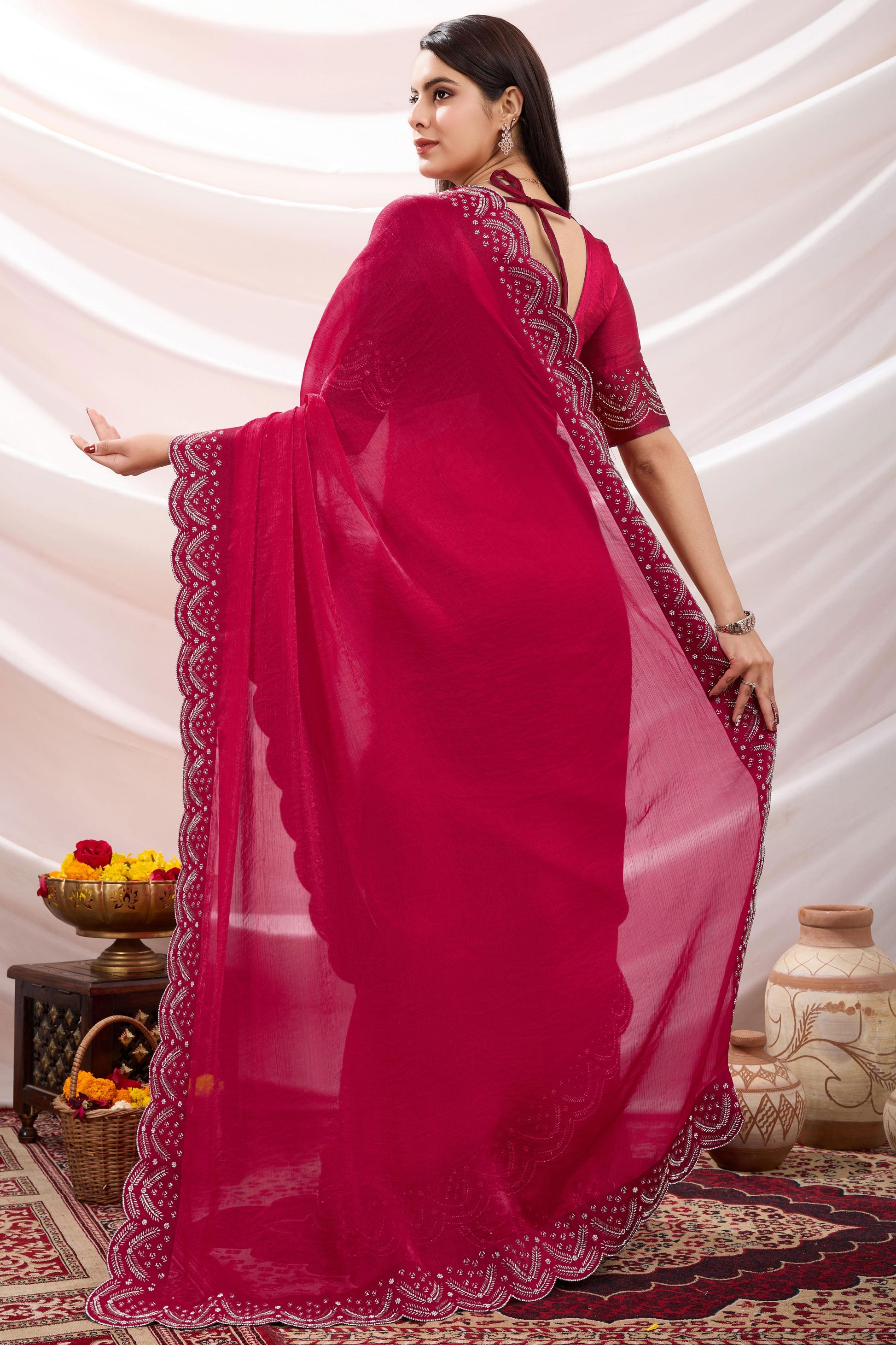 Pink Stone Work Chiffon Saree-ZB134201_3_SareeButa.com