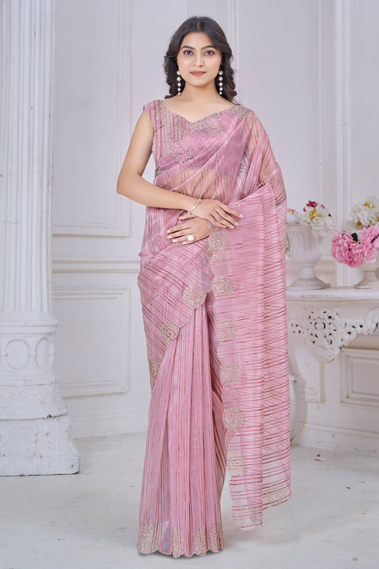 Pink Stone Work Jacquard Saree-SAR10739_1_SareeButa.com