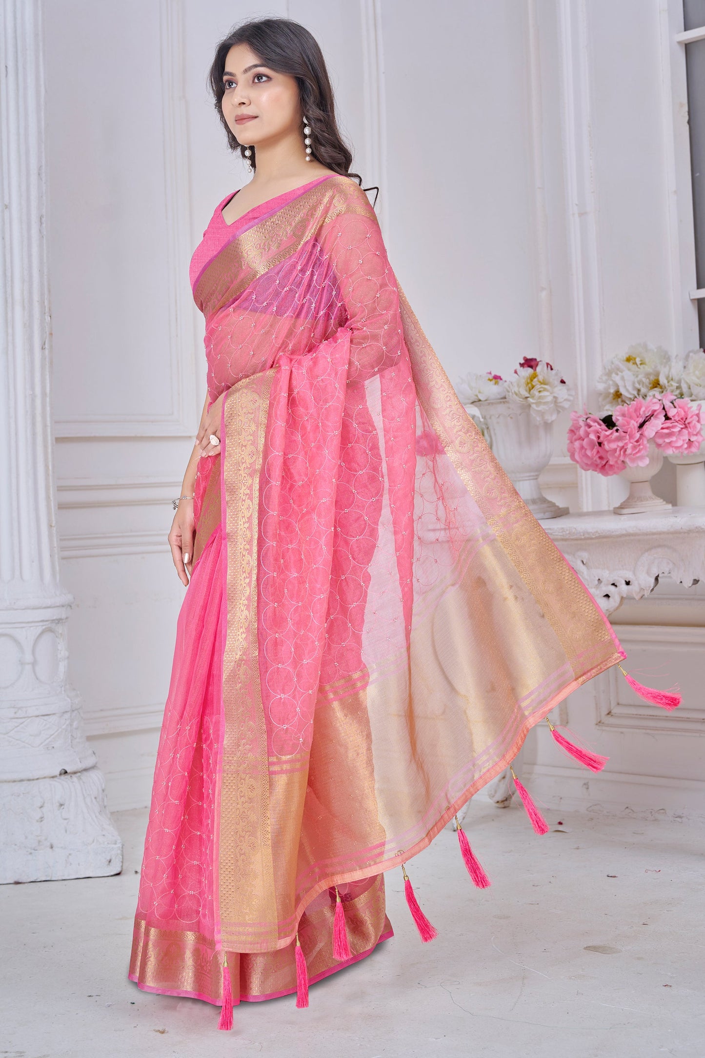 Pink Stone Work Jacquard Saree-SAR10743_3_SareeButa.com