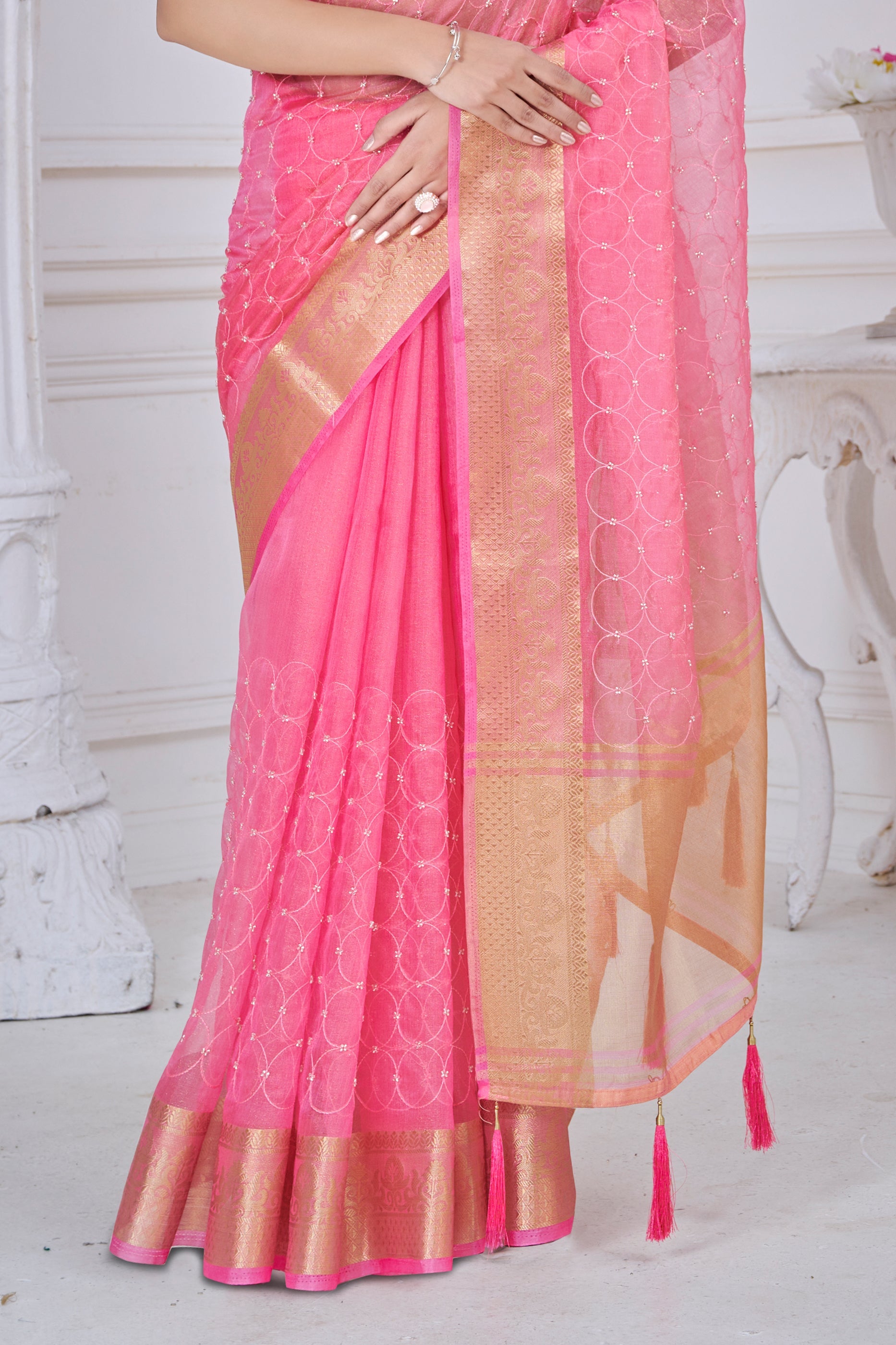 Pink Stone Work Jacquard Saree-SAR10743_5_SareeButa.com