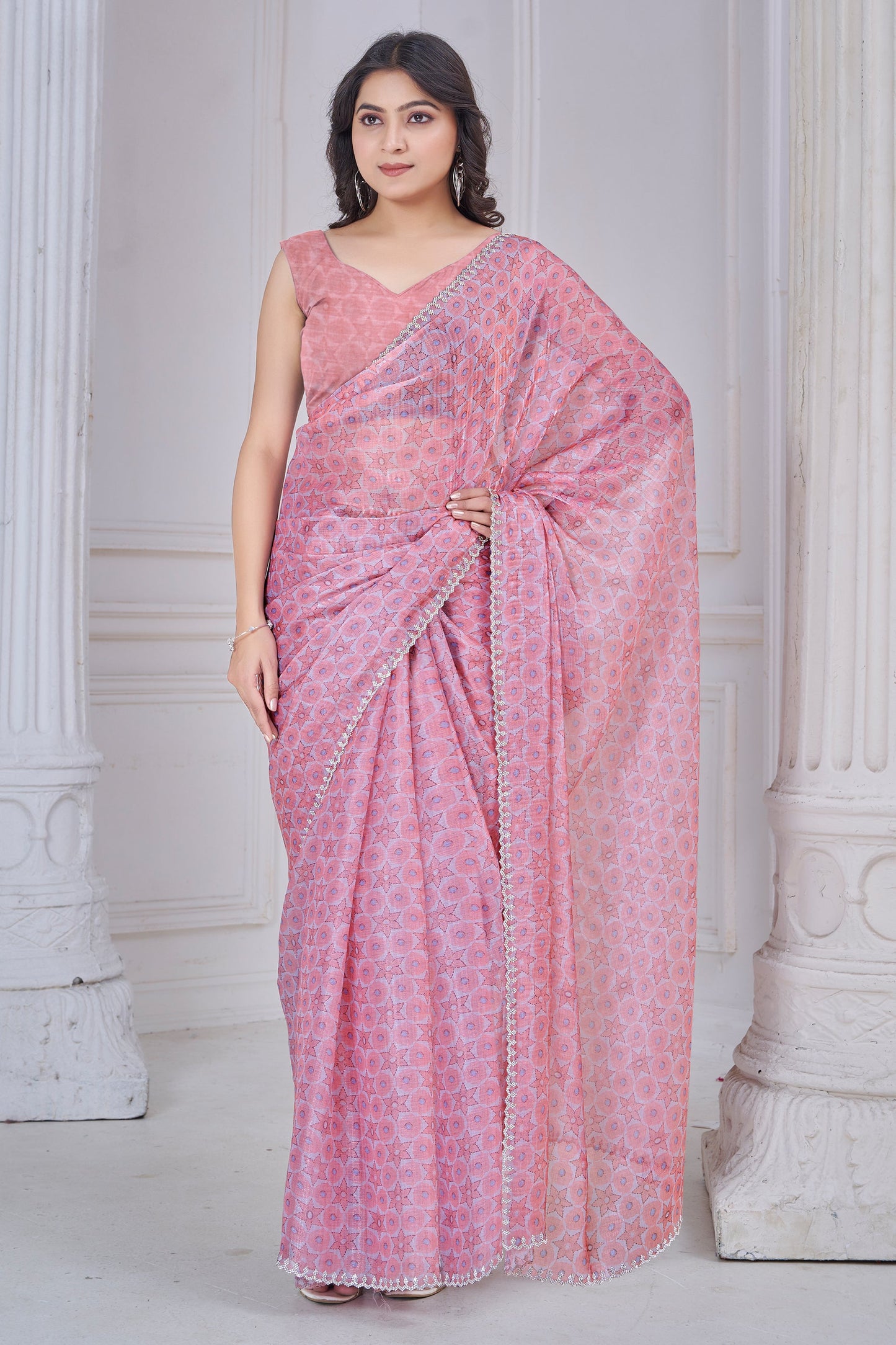 Pink Stone Work Organza Saree-SAR10750_1_SareeButa.com