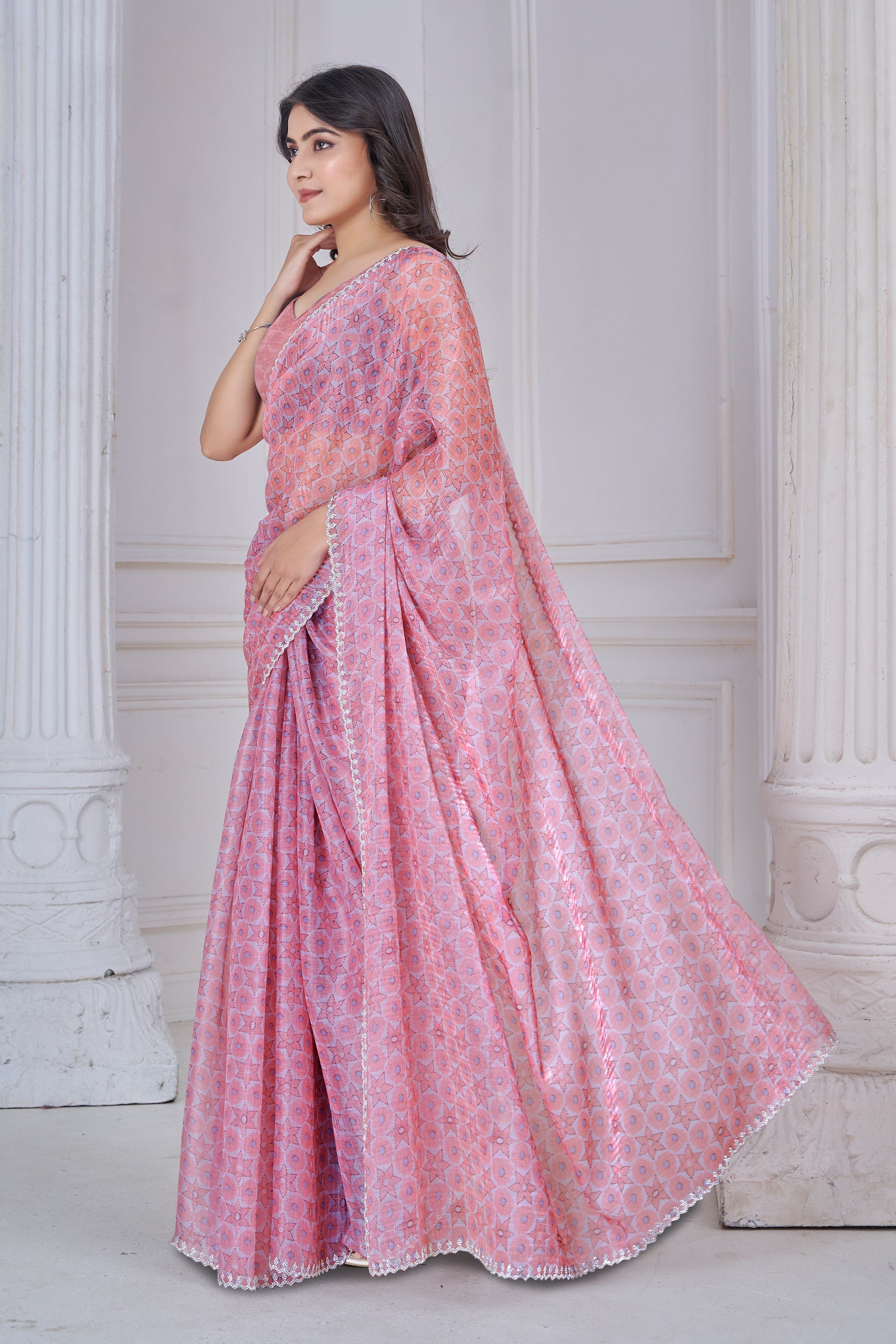 Pink Stone Work Organza Saree-SAR10750_3_SareeButa.com