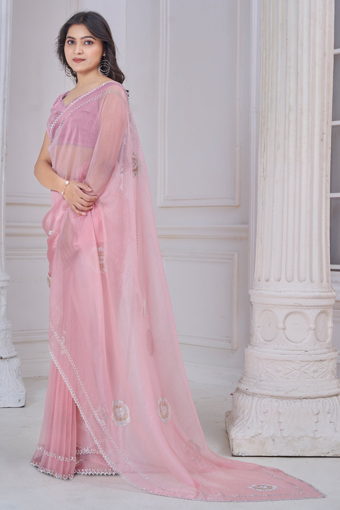 Pink Stone Work Organza Saree-SAR10763_3_SareeButa.com