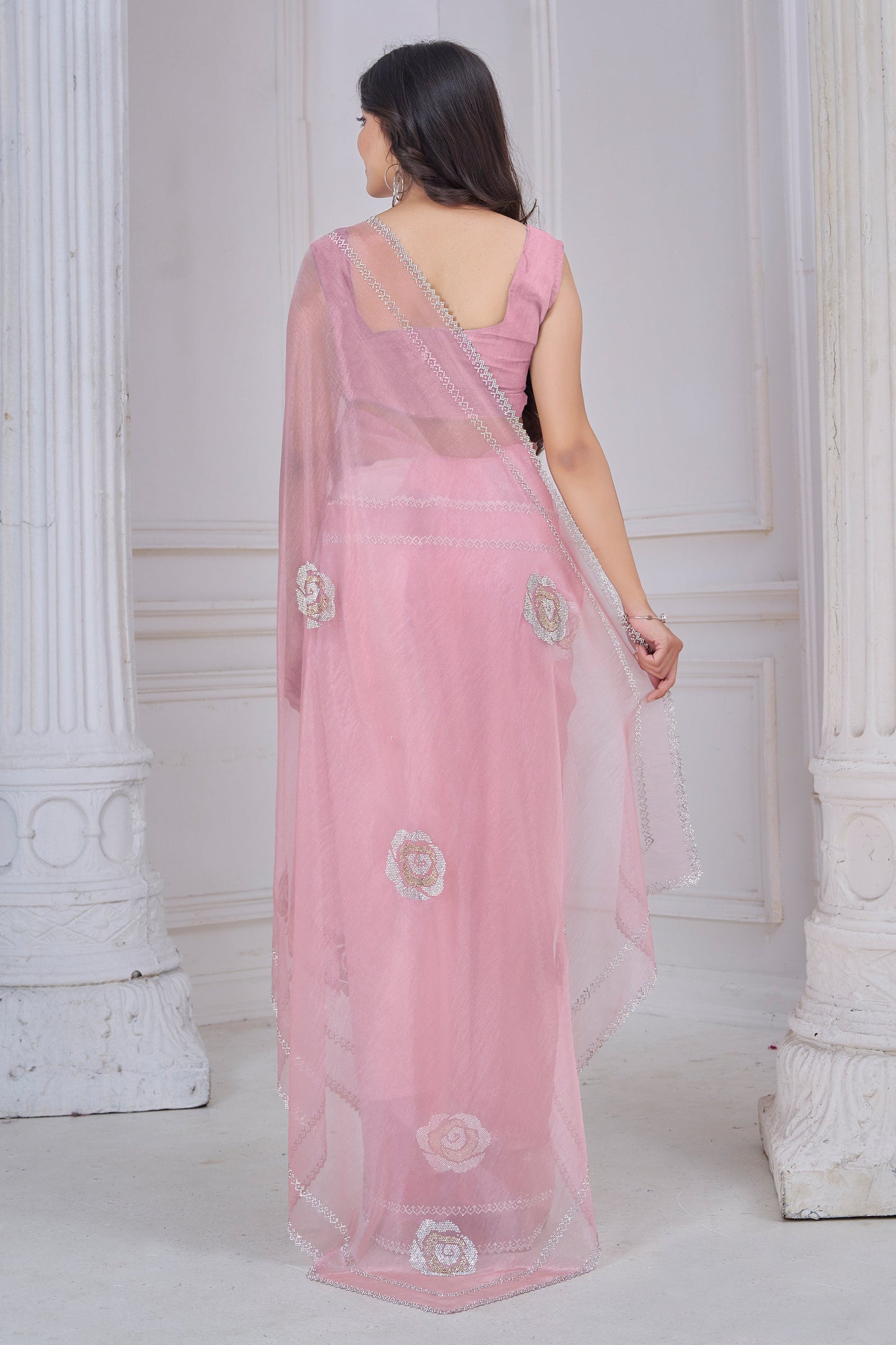 Pink Stone Work Organza Saree-SAR10763_4_SareeButa.com