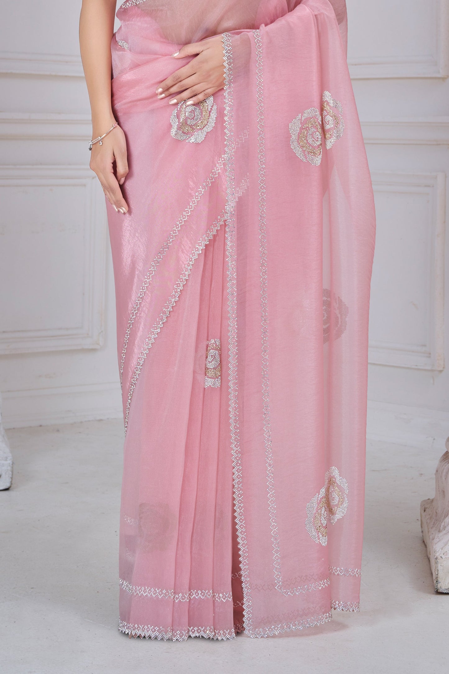 Pink Stone Work Organza Saree-SAR10763_5_SareeButa.com