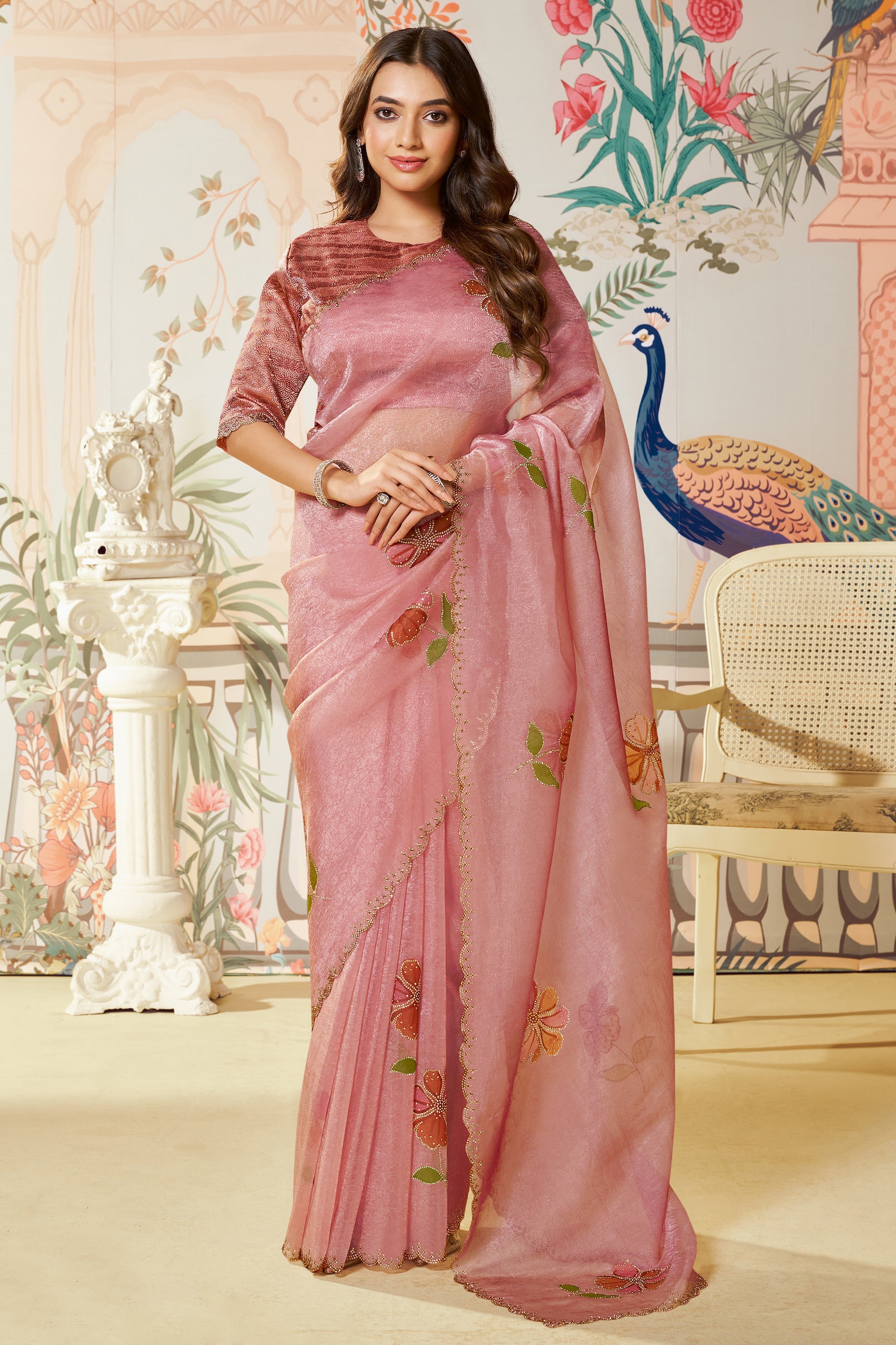 Pink Stone Work Satin Organza Saree-SAR10471_1_SareeButa.com