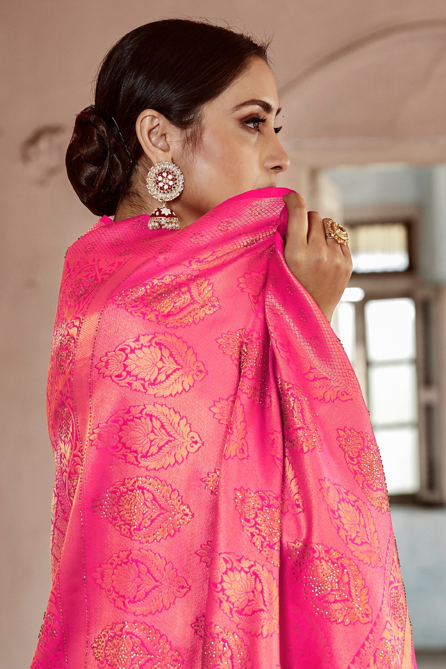 Pink Stone Work Silk Saree-SAR11464_2_SareeButa.com