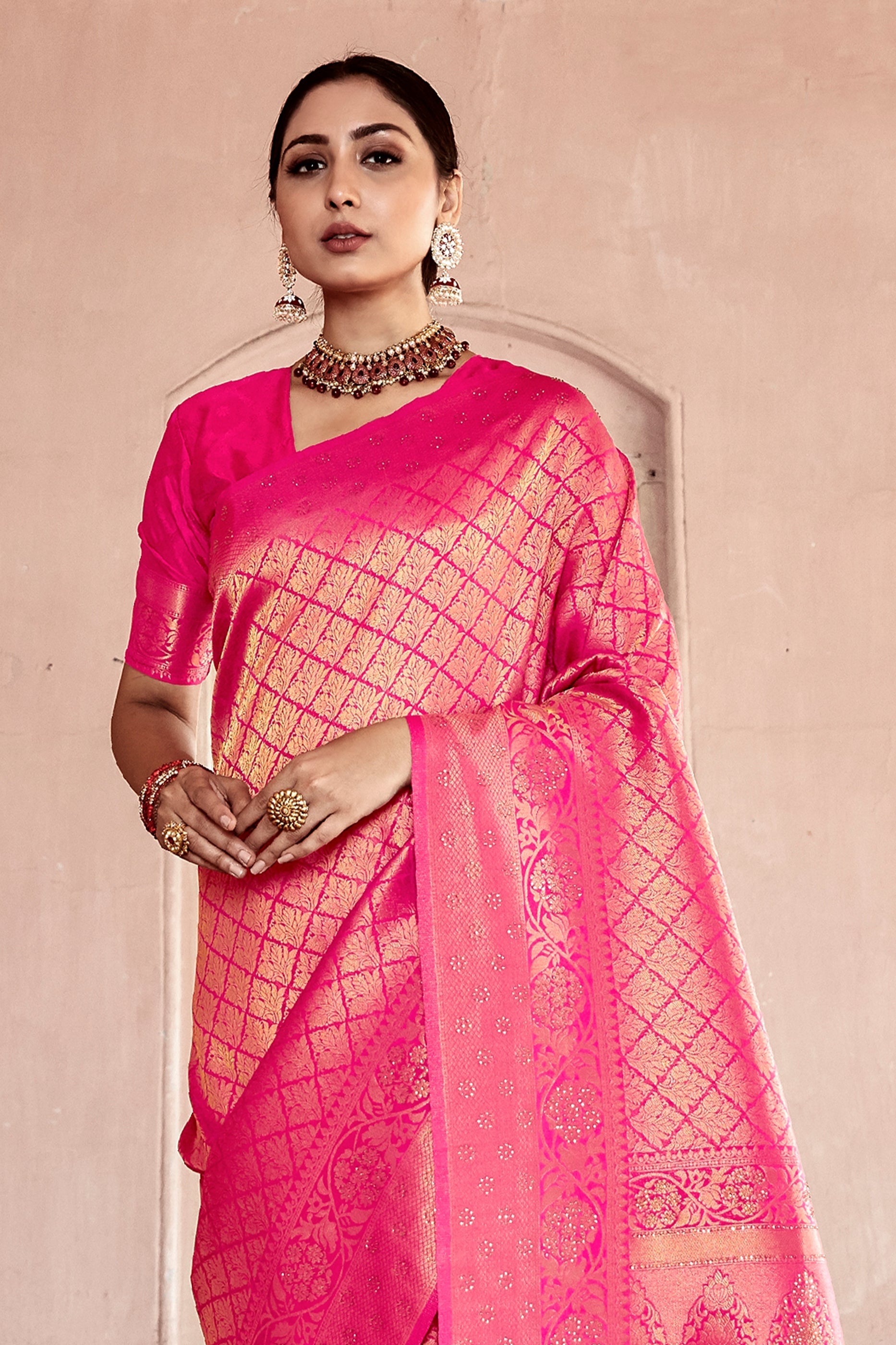 Pink Stone Work Silk Saree-SAR11464_3_SareeButa.com