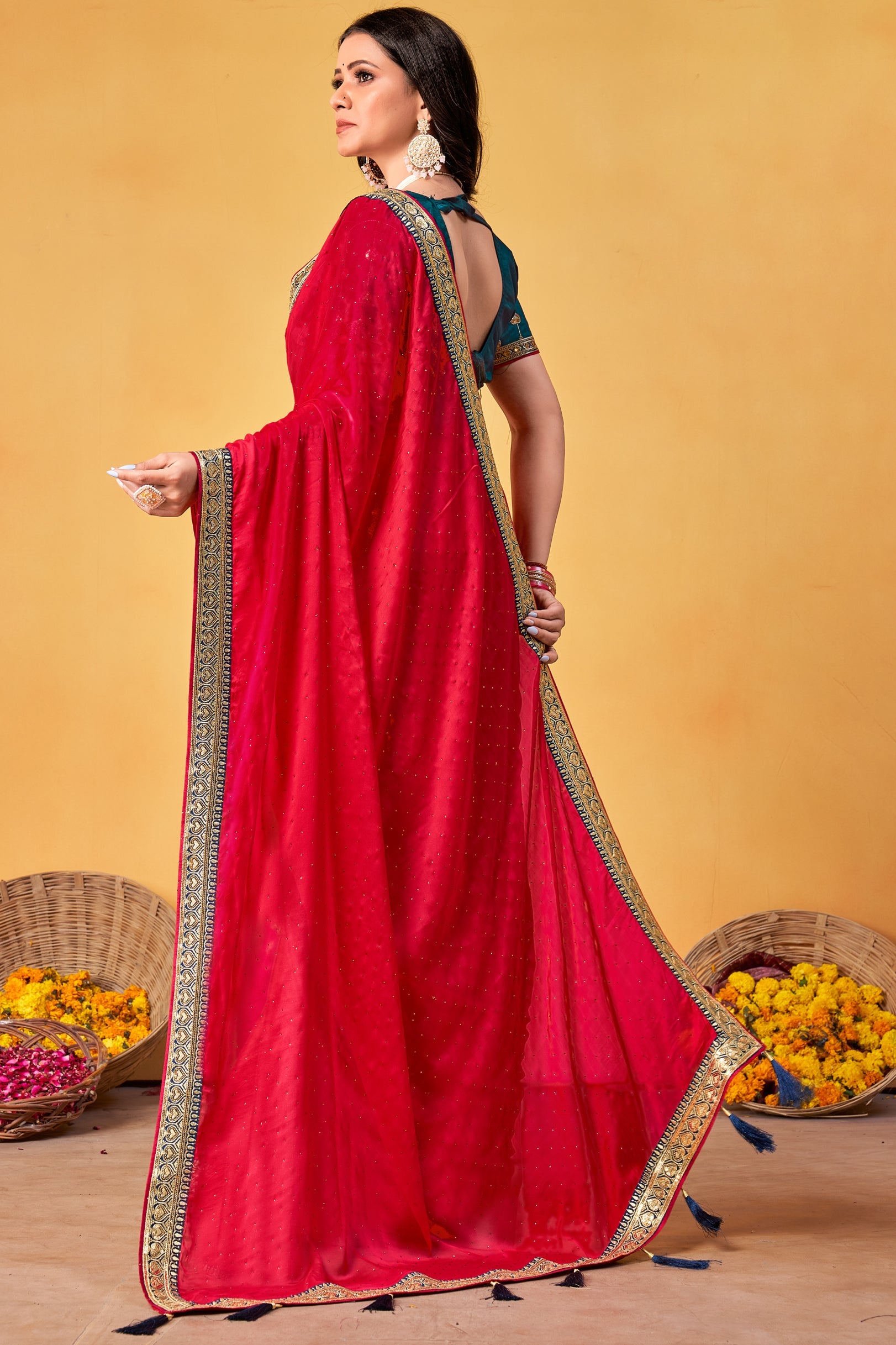 Pink Stone Work Silk Saree-ZB133995_3_SareeButa.com