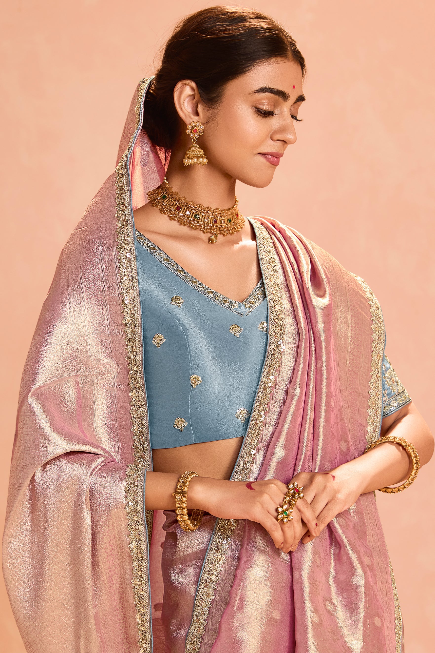 Pink Tissue Silk Saree with Zari Work-ZB133869_2_SareeButa.com