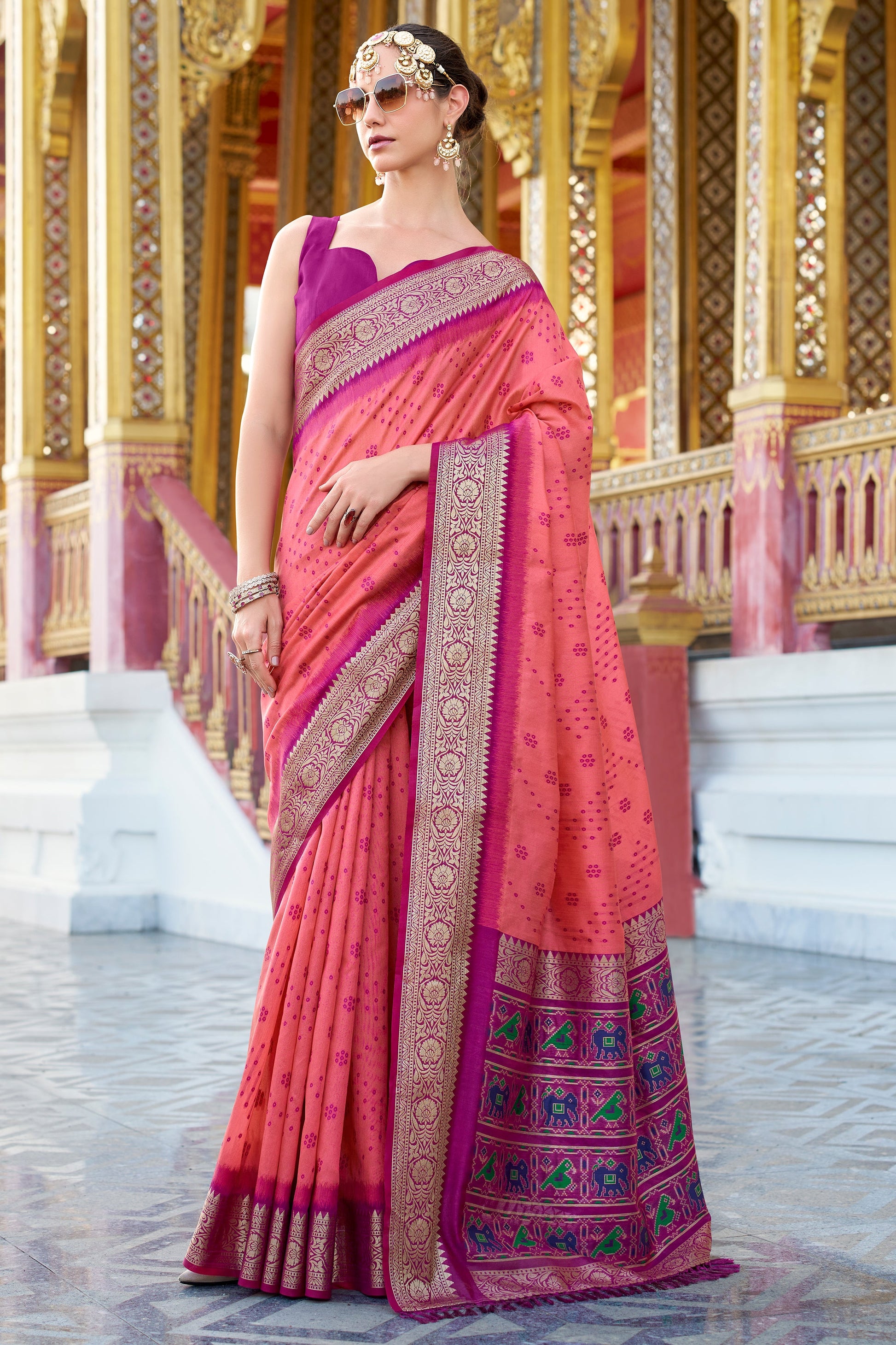Pink Tussar Silk Saree with Patola Pallu-ZB133782_1_SareeButa.com