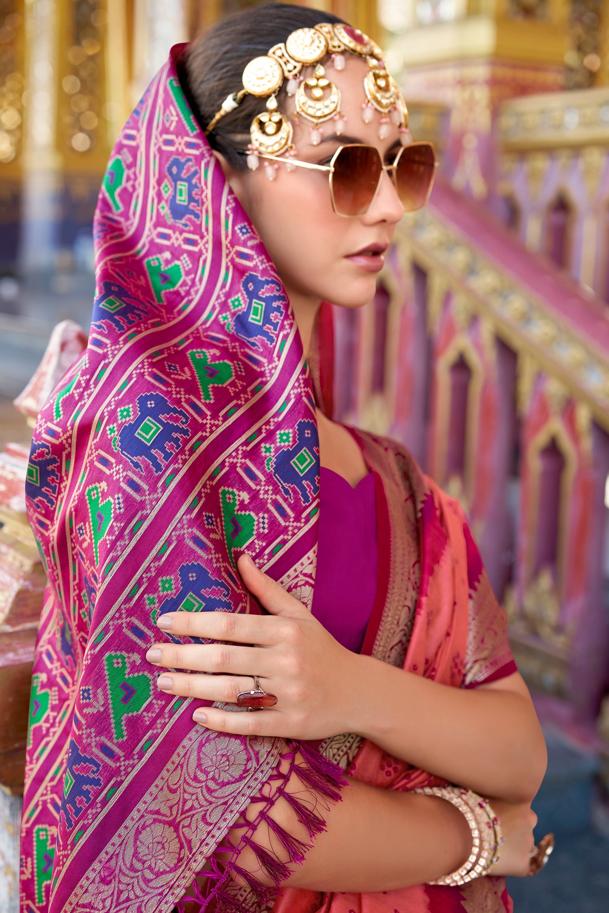 Pink Tussar Silk Saree with Patola Pallu-ZB133782_2_SareeButa.com