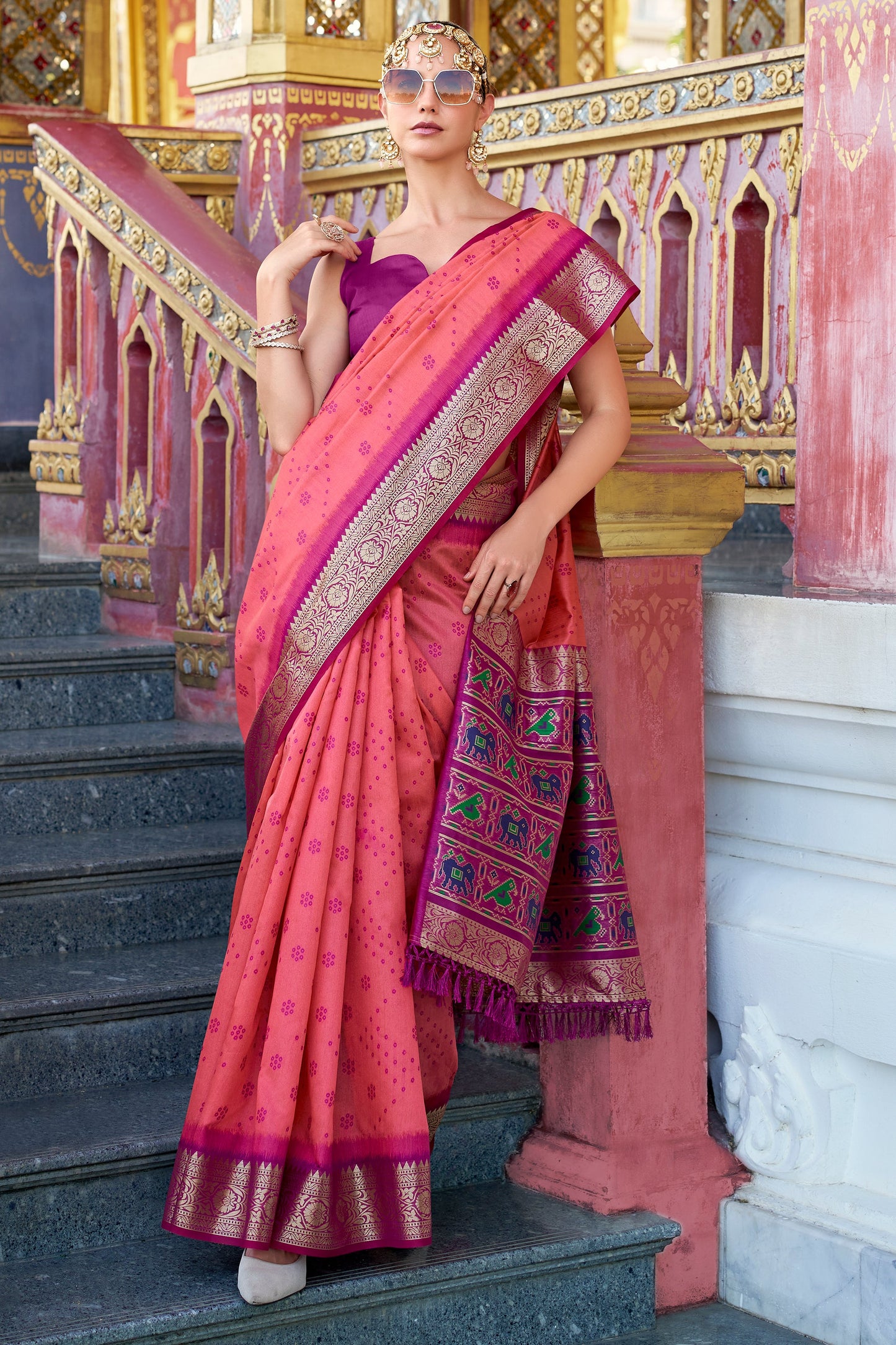 Pink Tussar Silk Saree with Patola Pallu-ZB133782_3_SareeButa.com