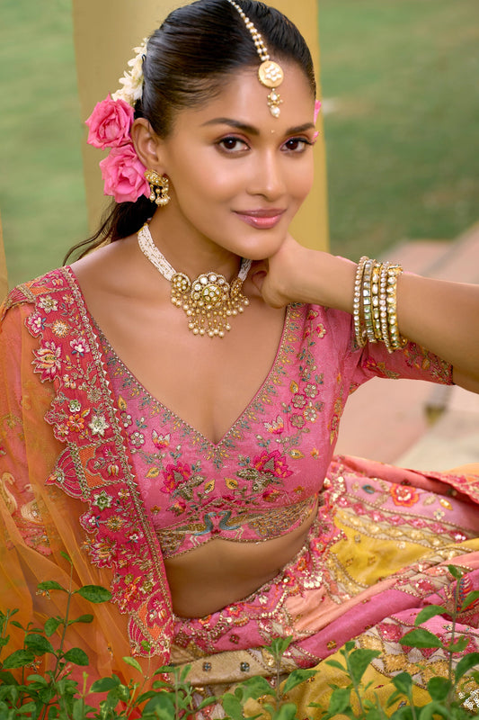 Pink Unstitched Embroidered Silk Lehenga-SAR11027_2_SareeButa.com