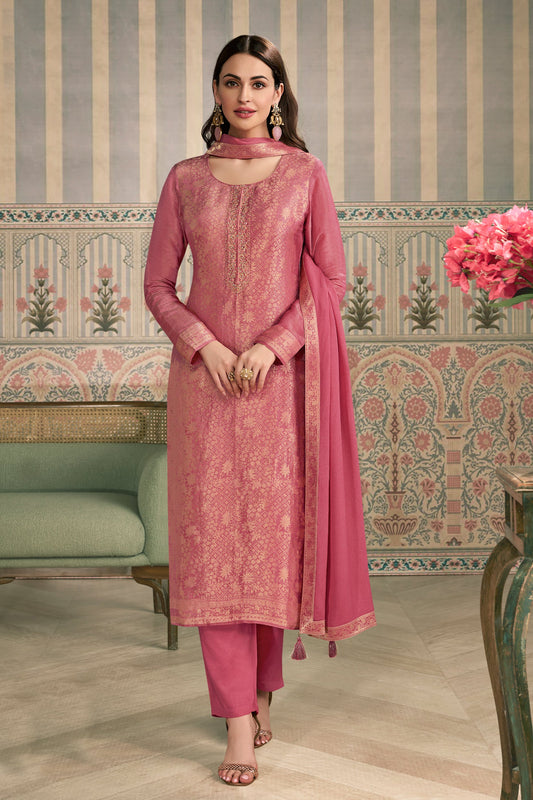 Pink Viscose Jacquard Suit-SAR11507_1_SareeButa.com