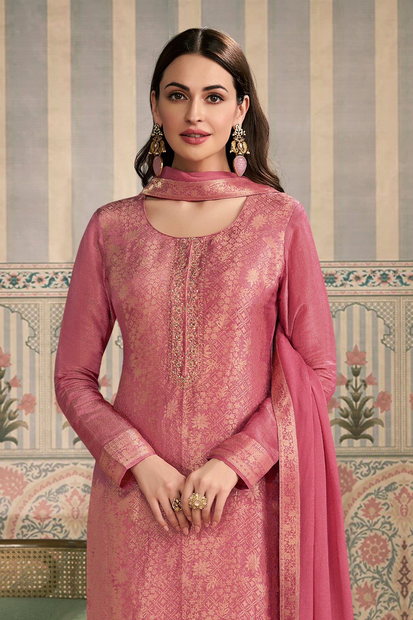 Pink Viscose Jacquard Suit-SAR11507_3_SareeButa.com