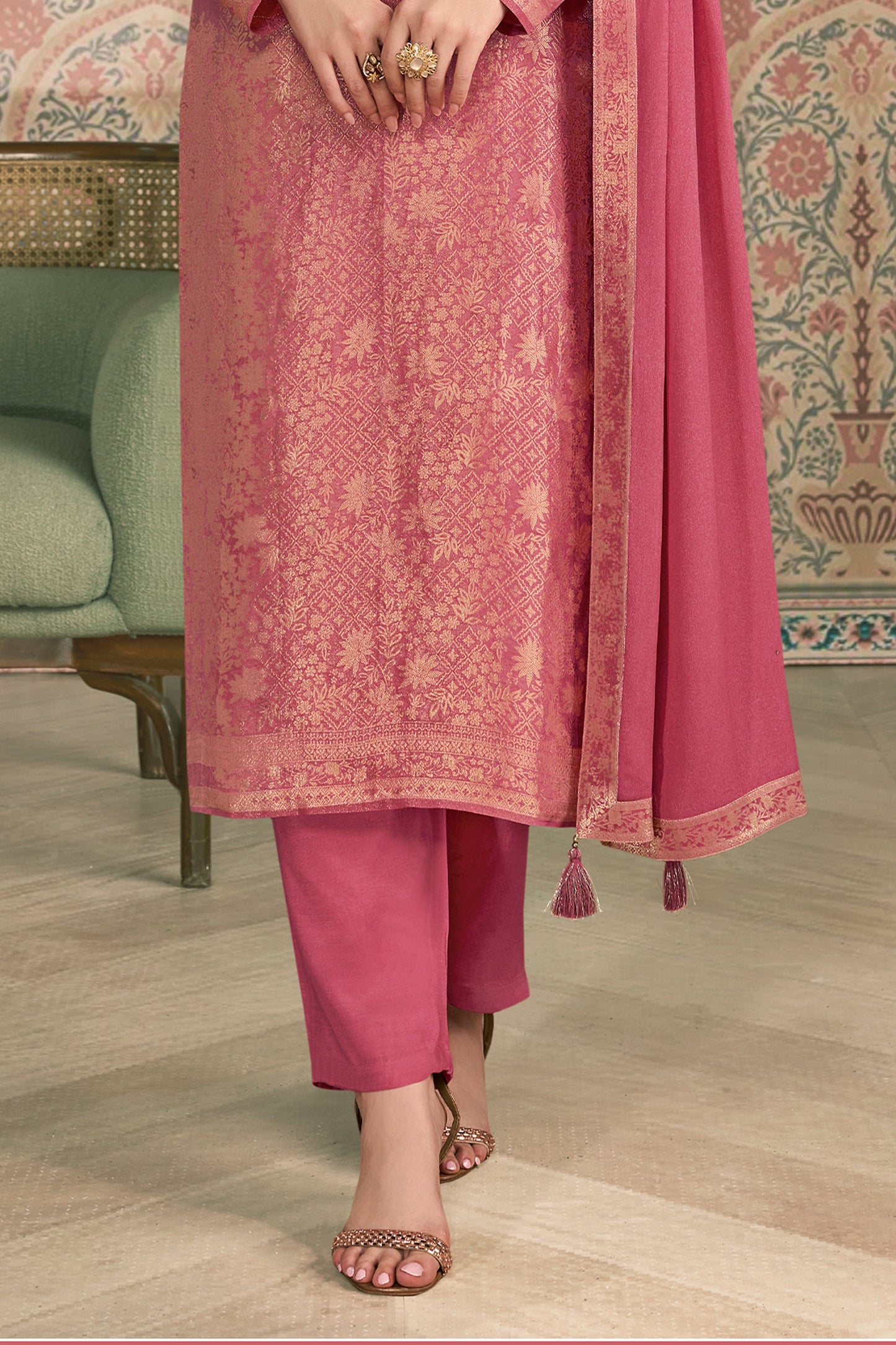 Pink Viscose Jacquard Suit-SAR11507_4_SareeButa.com