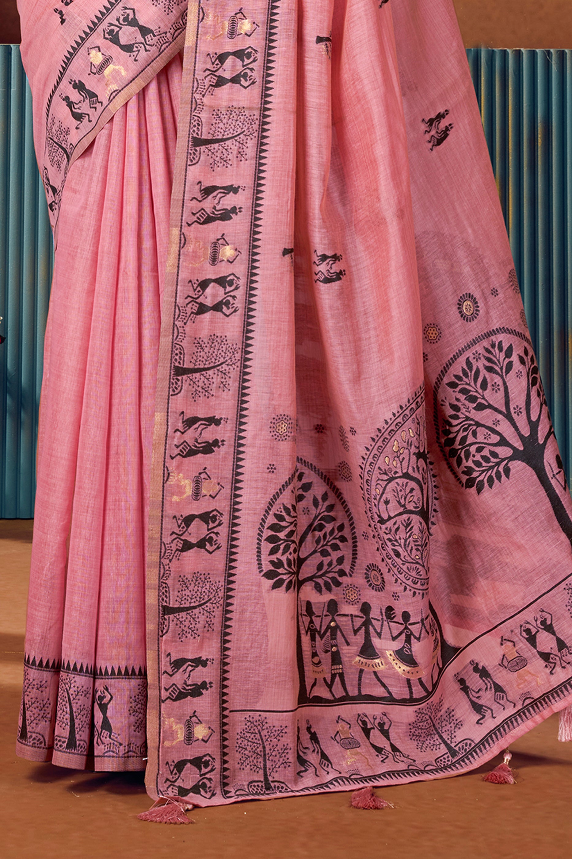 Pink Warli Print Modal Cotton Saree-SAR12684_4_SareeButa.com