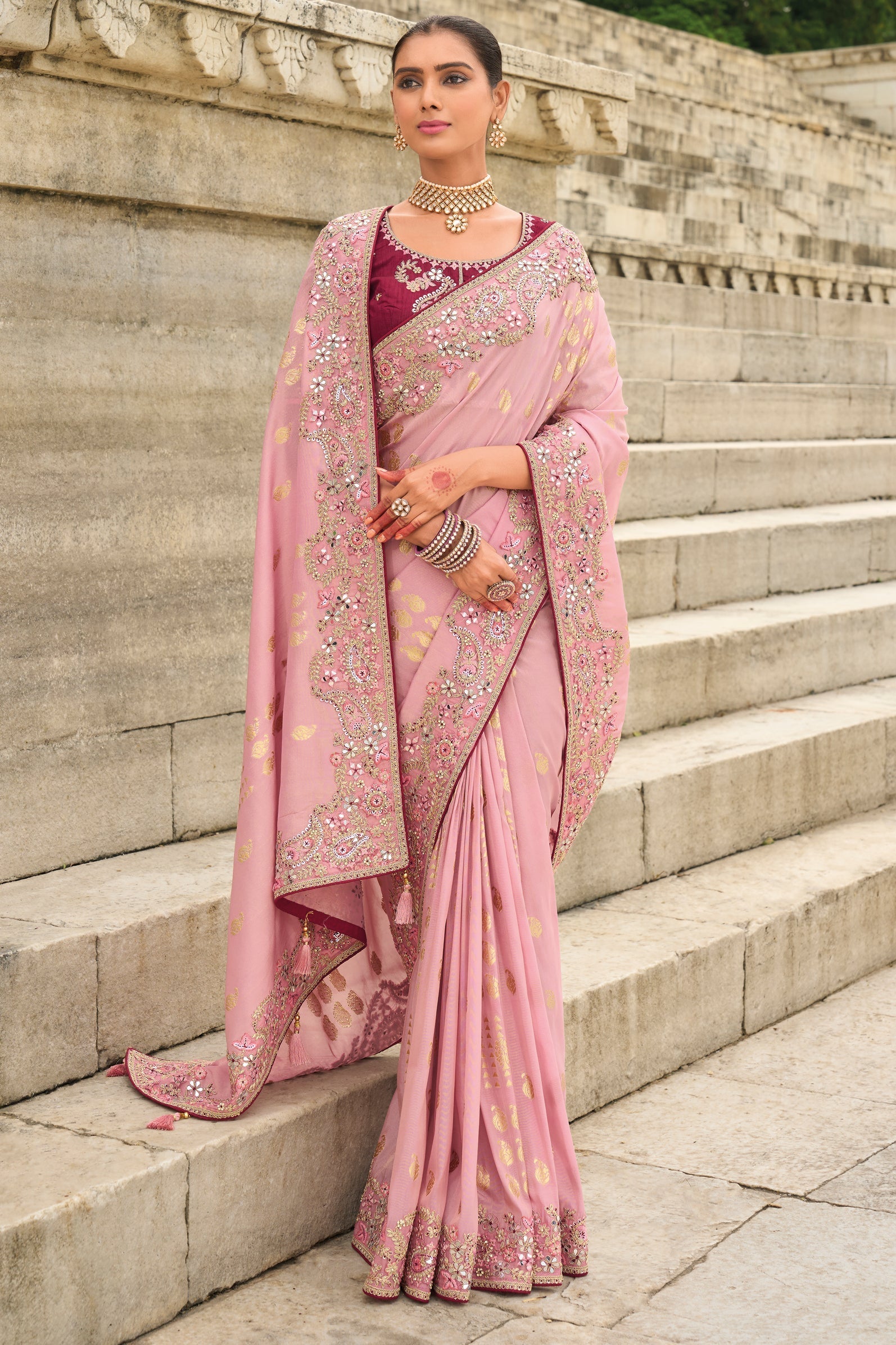 Pink Woven Banarasi Saree-ZB133312_4_SareeButa.com