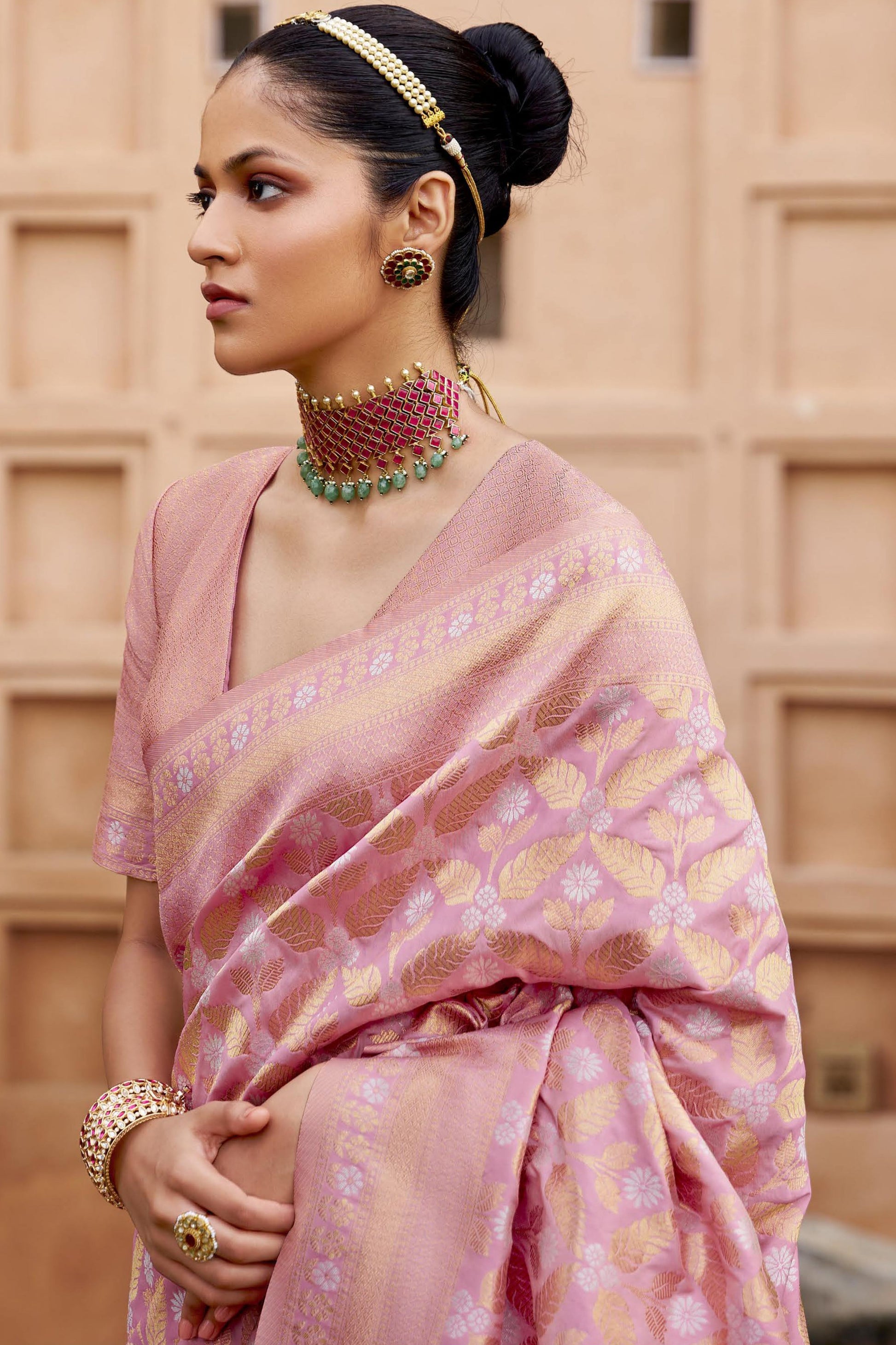 Pink Woven Banarasi Saree-ZB133394_2_SareeButa.com