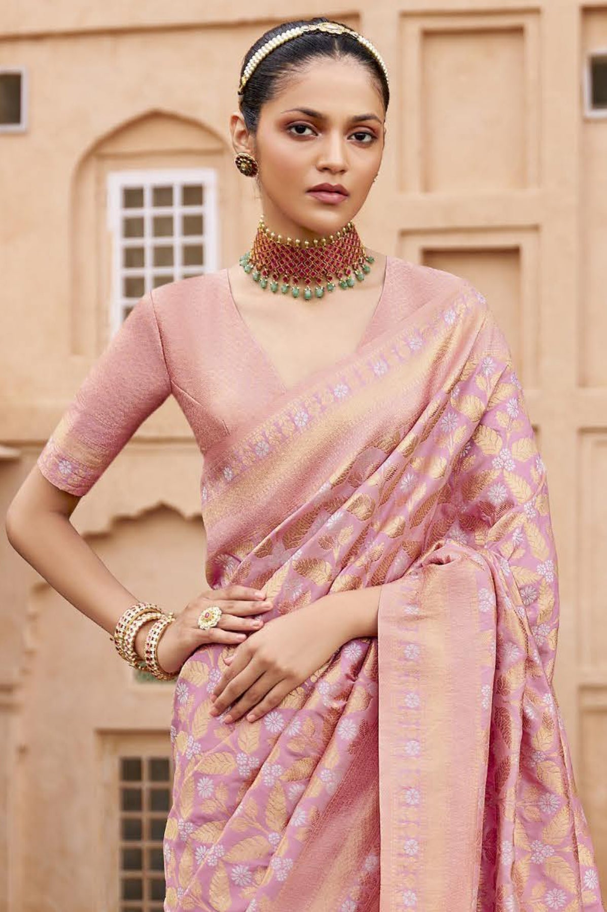 Pink Woven Banarasi Saree-ZB133394_3_SareeButa.com