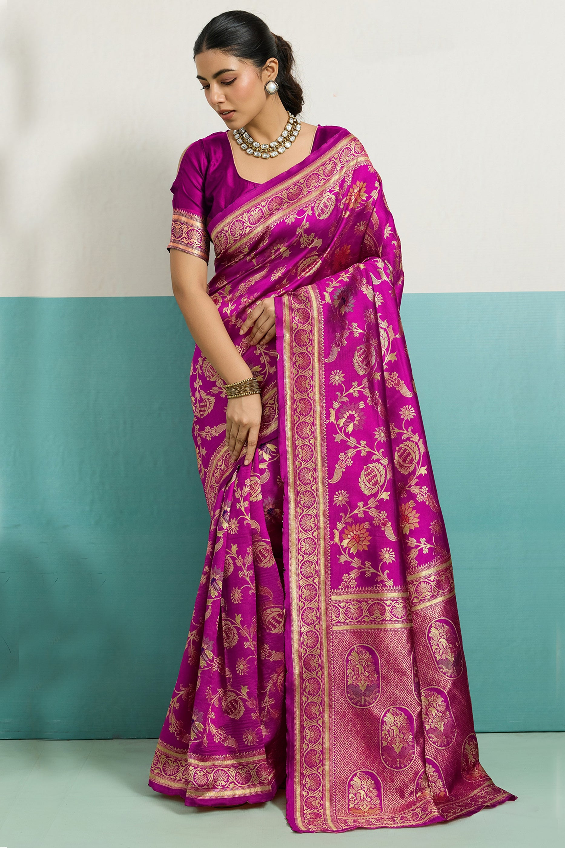 Pink Woven Banarasi Silk Saree-SAR12561_1_SareeButa.com