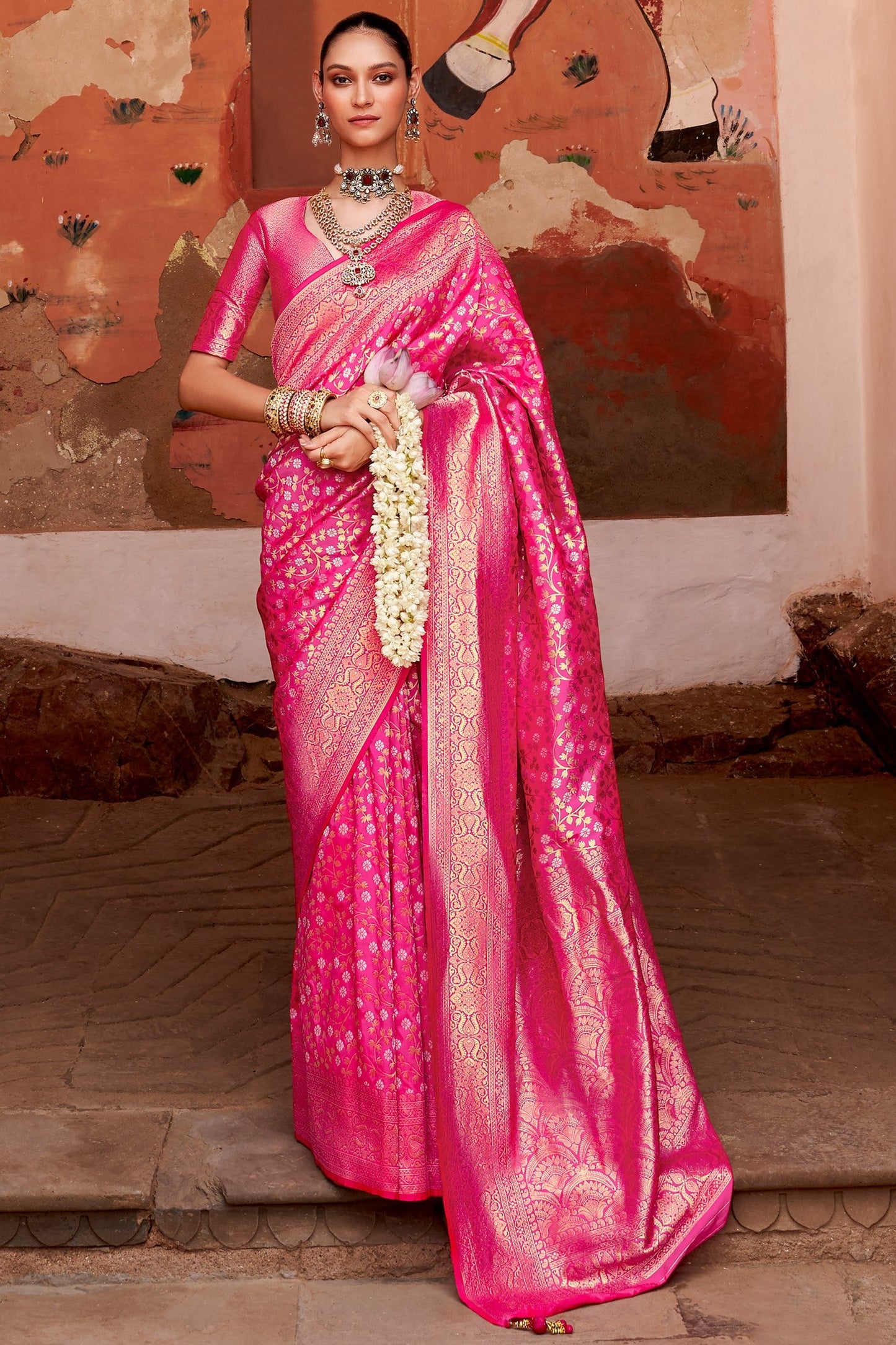 Pink Woven Banarasi Silk Saree-ZB133364_1_SareeButa.com