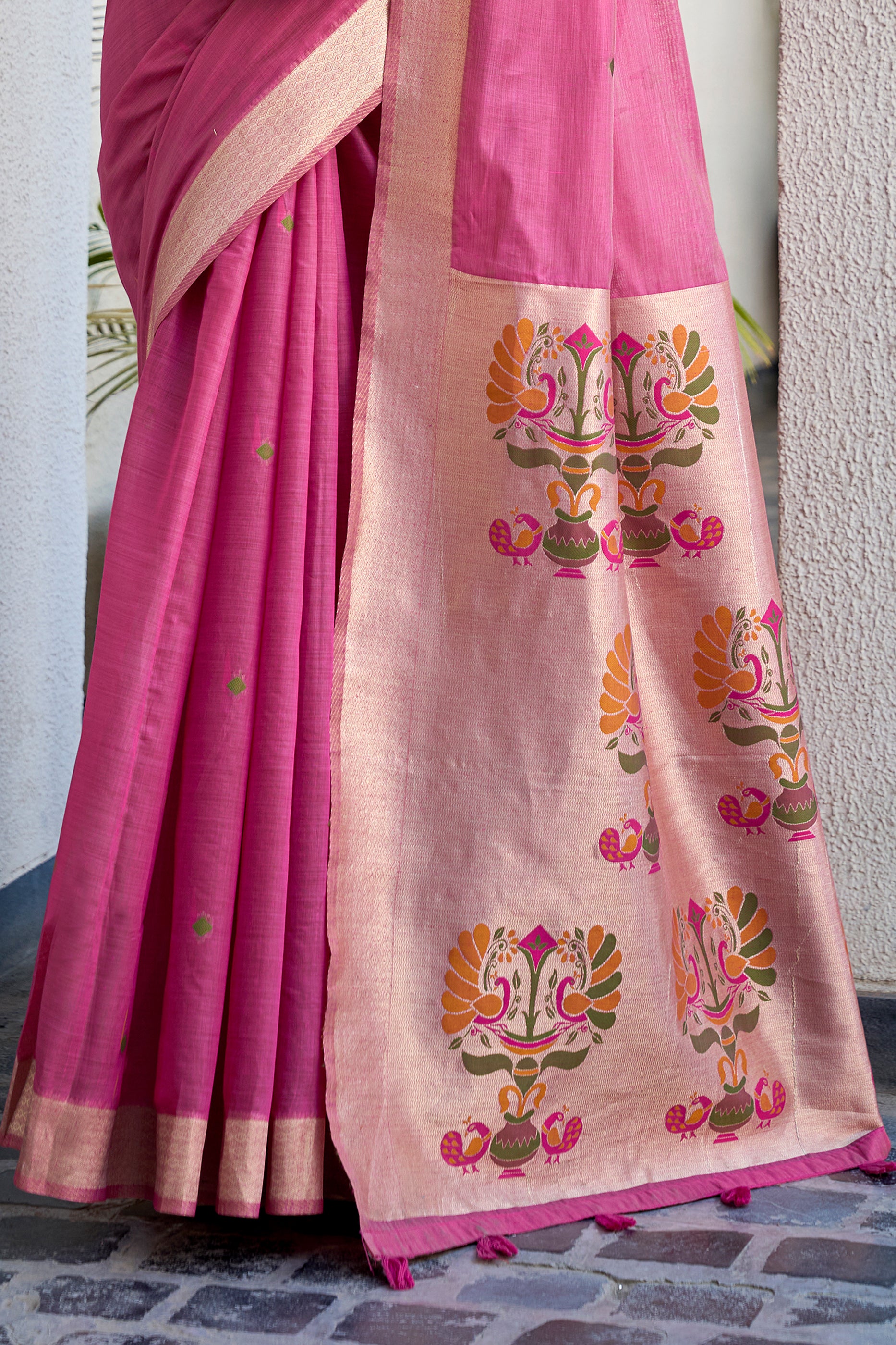 Pink Woven Cotton Saree with Paithani Pallu-SAR12738_5_SareeButa.com