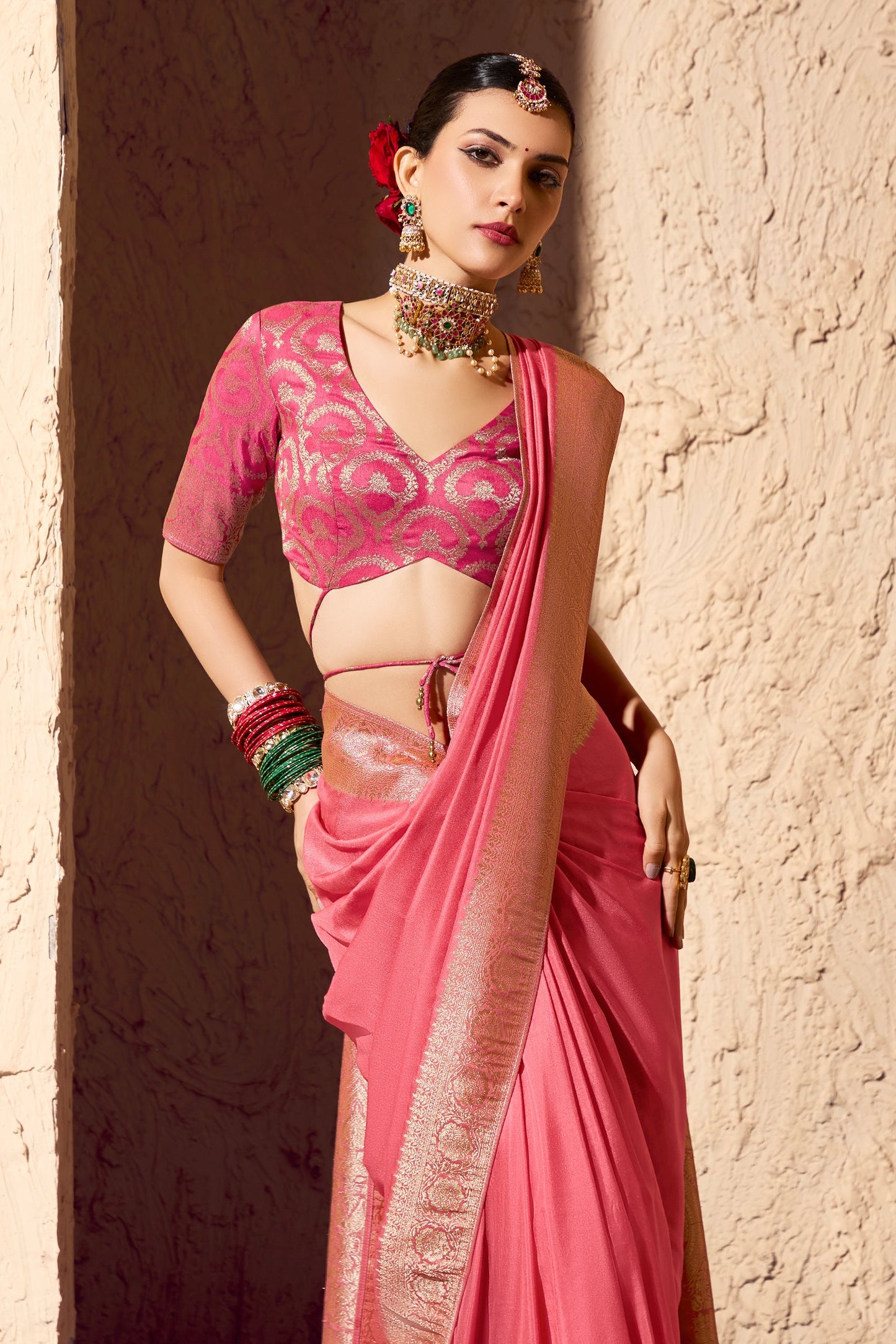 Pink Woven Crepe Georgette Saree-SAR11001_2_SareeButa.com