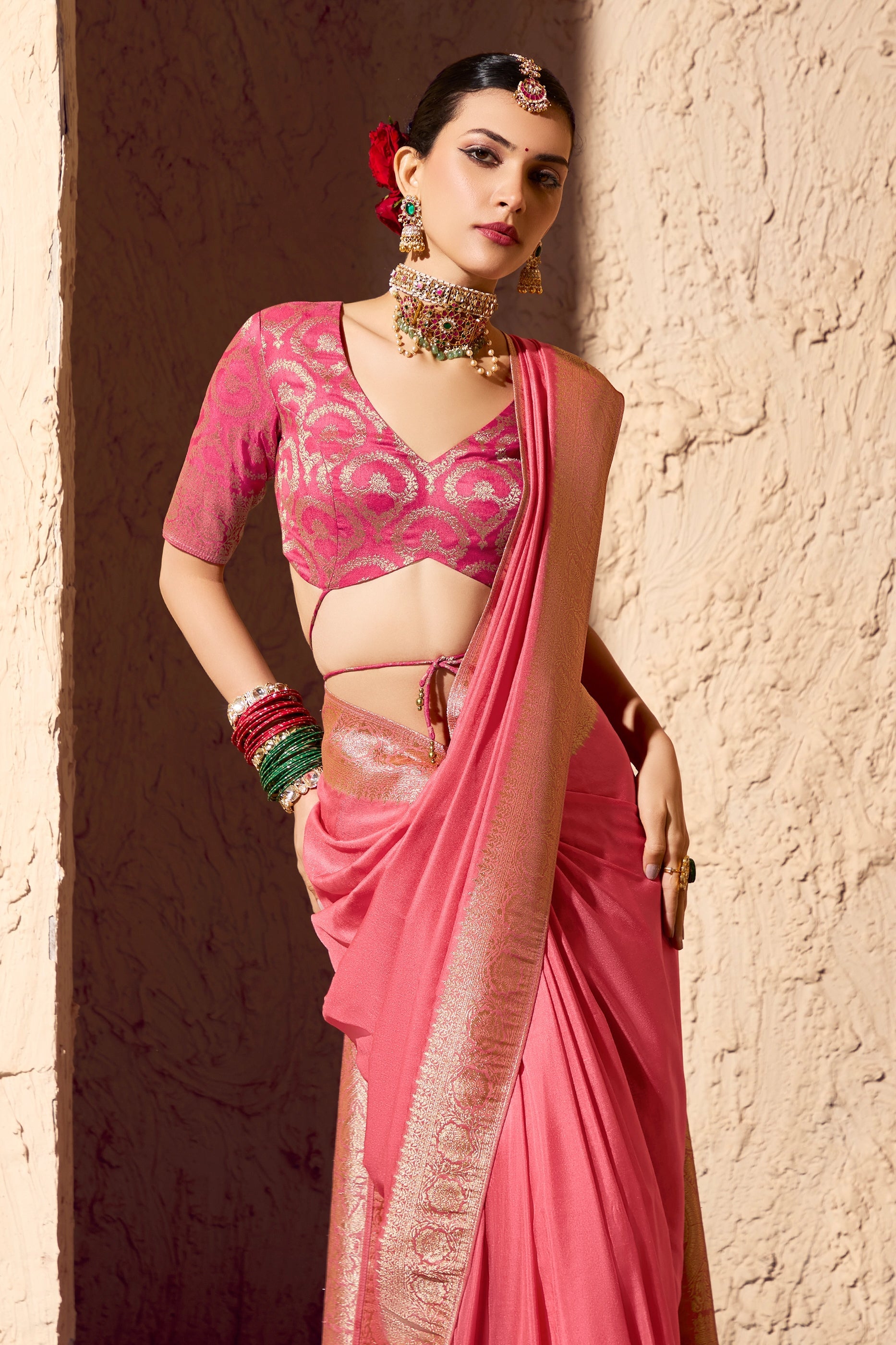 Pink Woven Crepe Georgette Saree-SAR11001_2_SareeButa.com