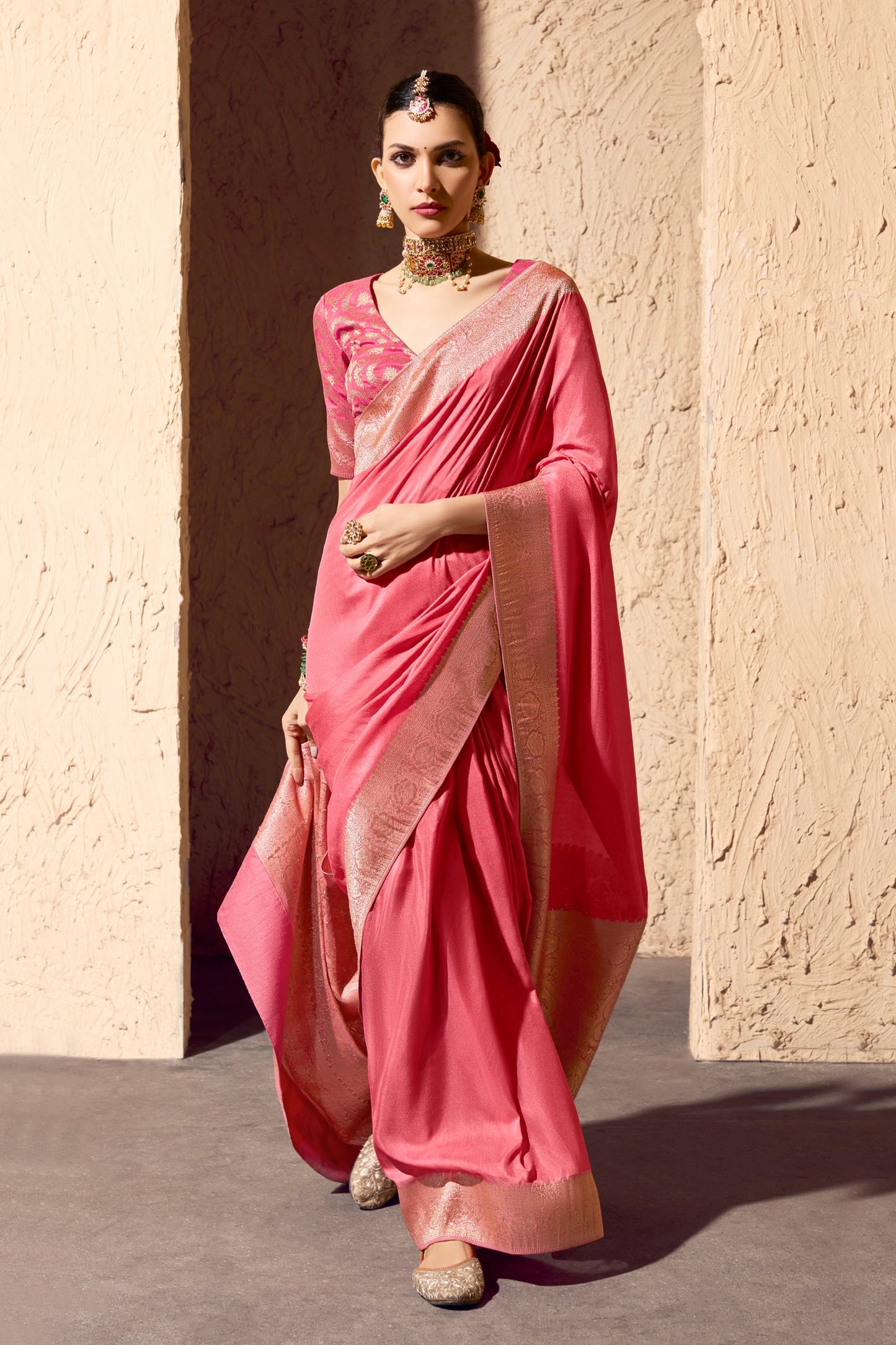 Pink Woven Crepe Georgette Saree-SAR11001_3_SareeButa.com