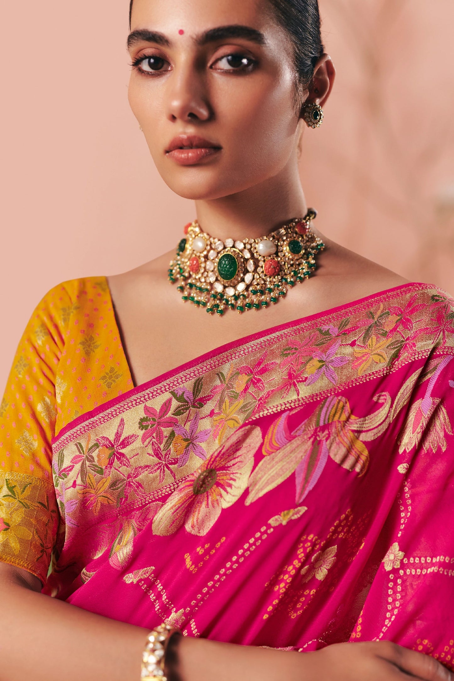 Pink Woven Georgette Bandhani Saree-SAR10973_2_SareeButa.com