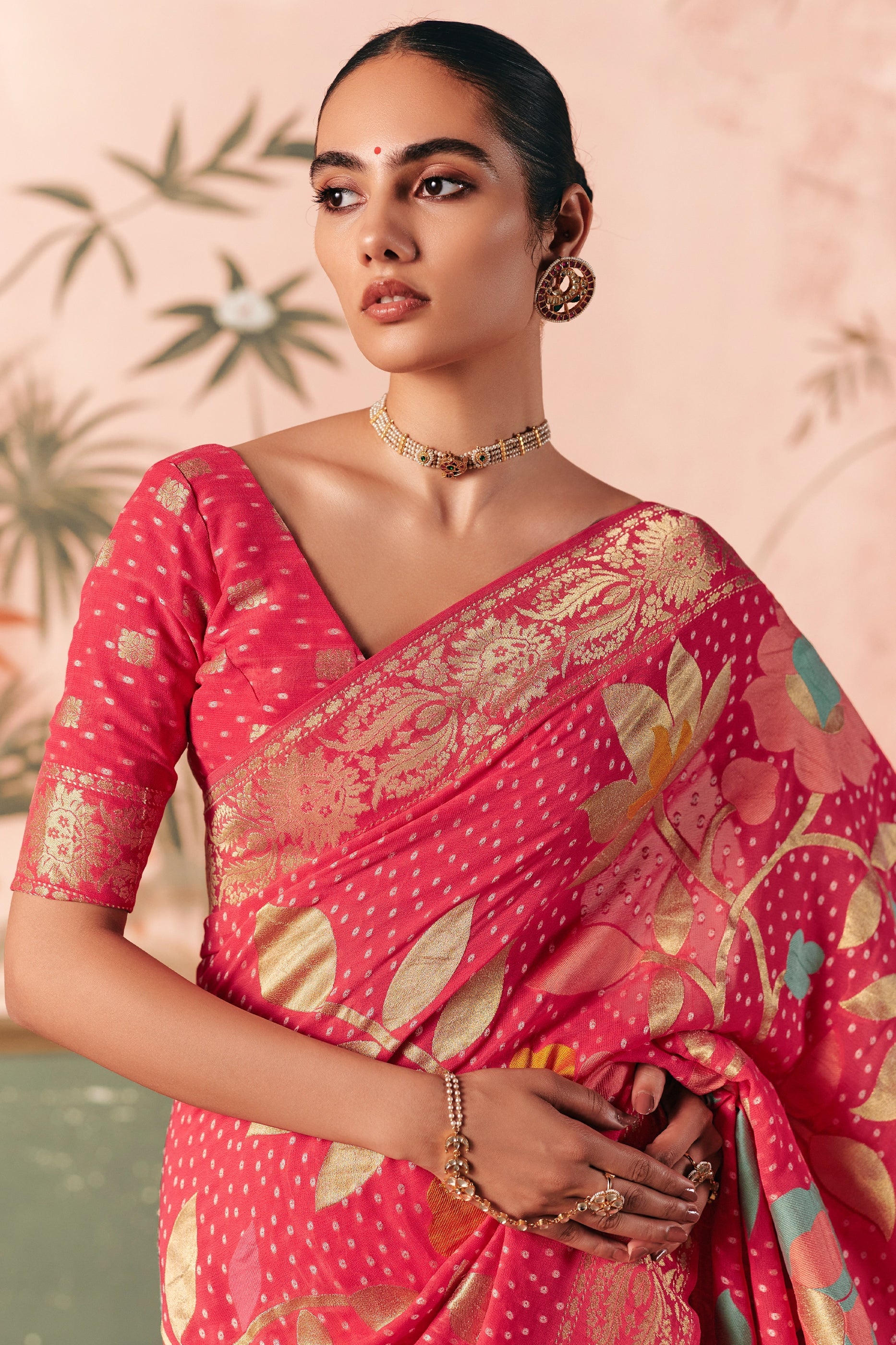 Pink Woven Georgette Bandhani Saree-SAR10979_2_SareeButa.com