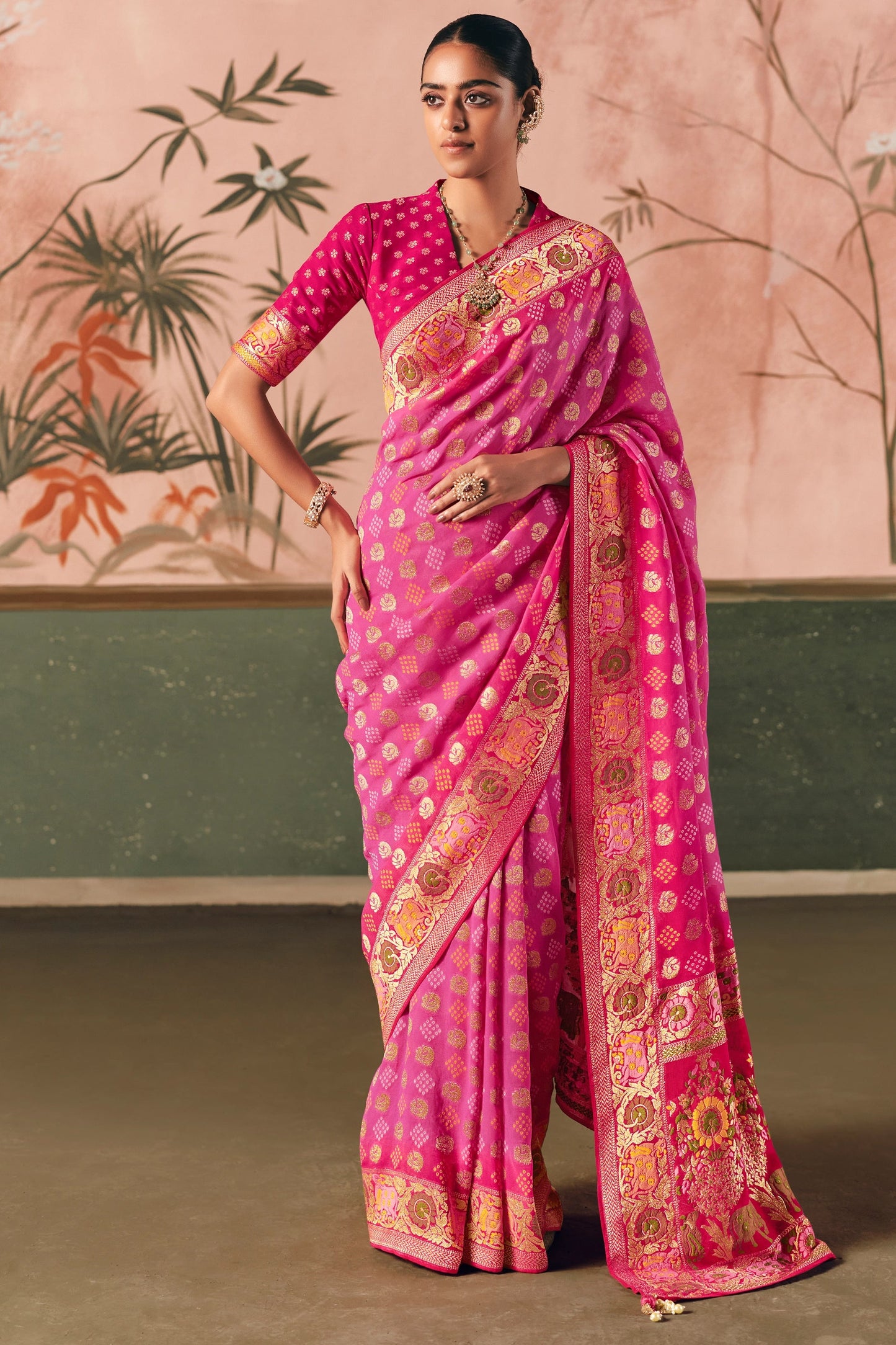 Pink Woven Georgette Bandhani Saree-SAR10981_1_SareeButa.com