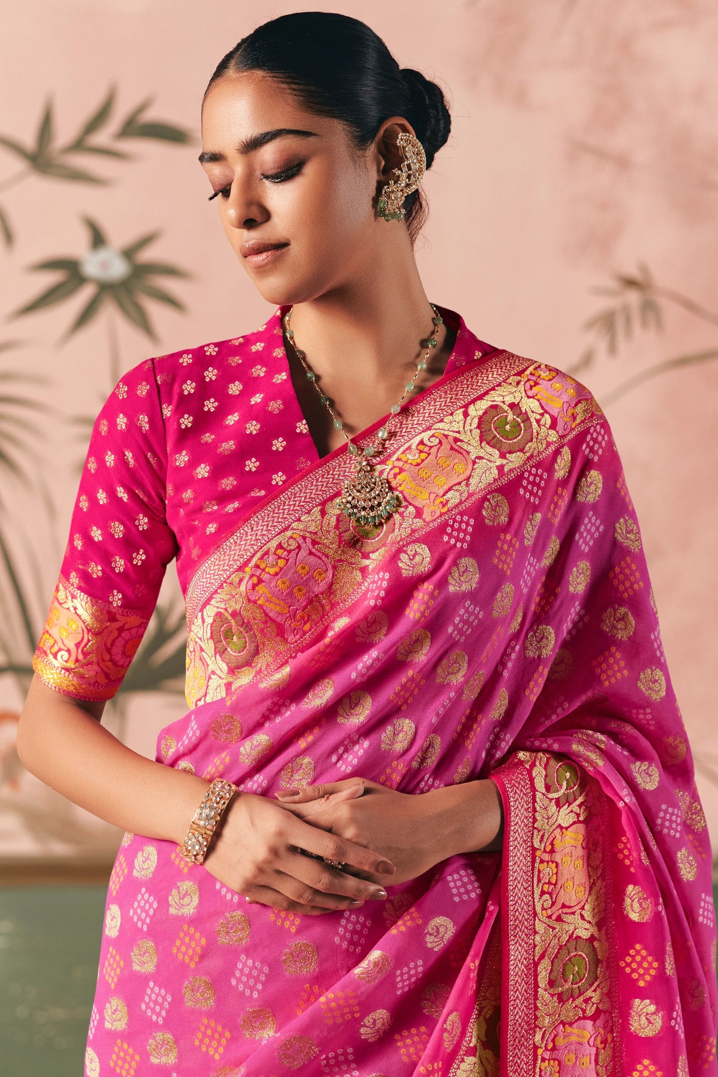 Pink Woven Georgette Bandhani Saree-SAR10981_2_SareeButa.com