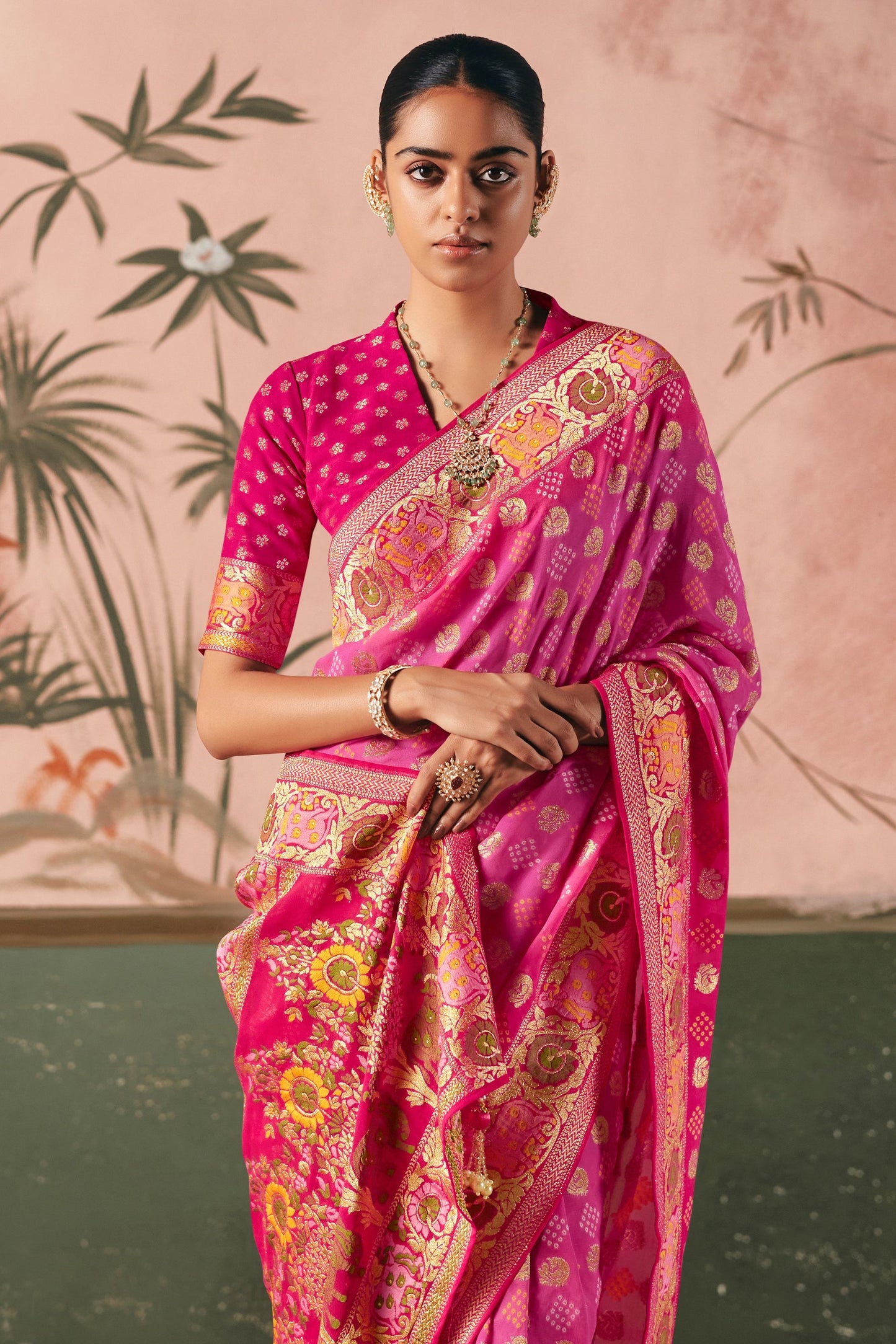 Pink Woven Georgette Bandhani Saree-SAR10981_3_SareeButa.com