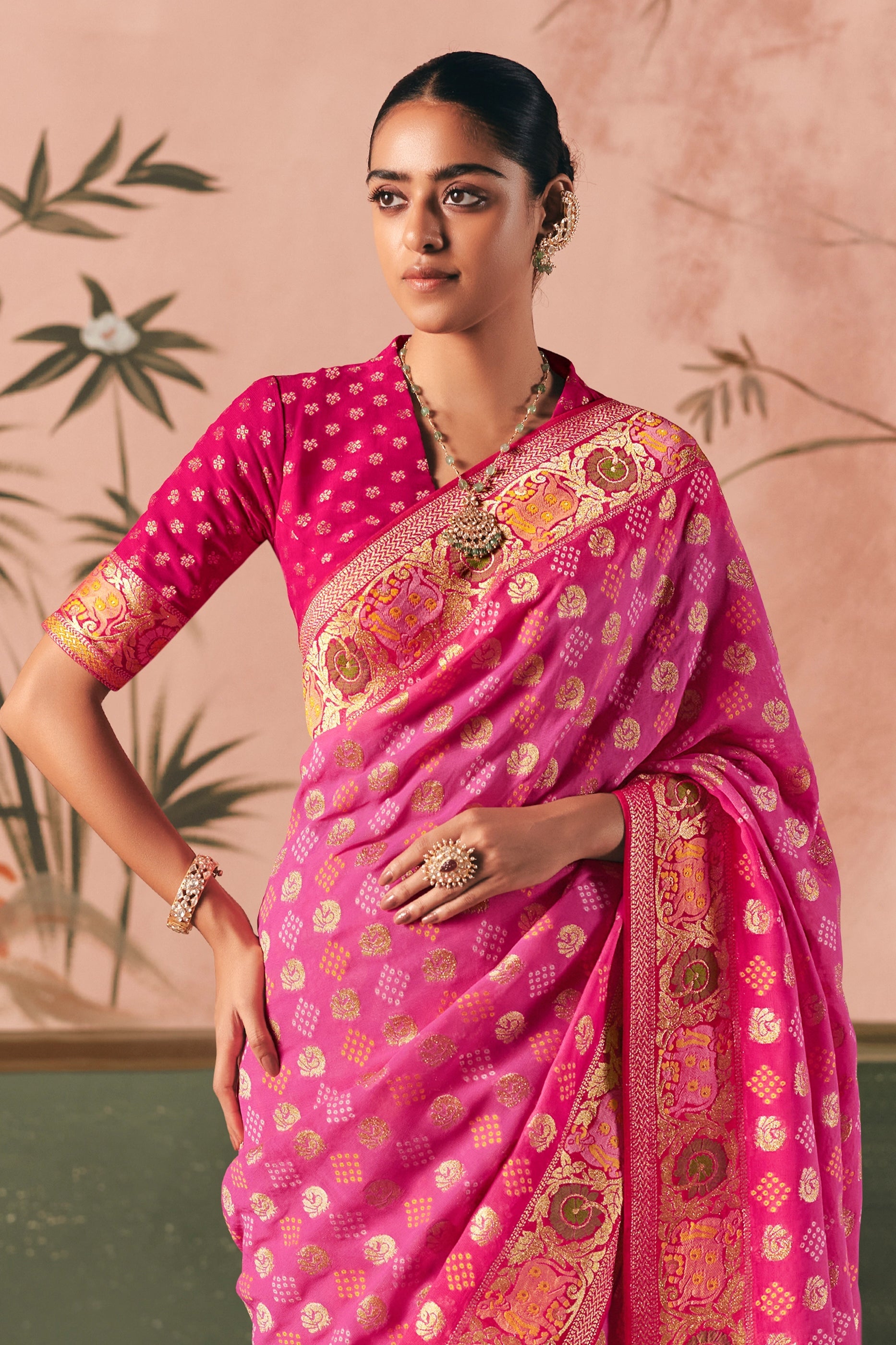 Pink Woven Georgette Bandhani Saree-SAR10981_4_SareeButa.com