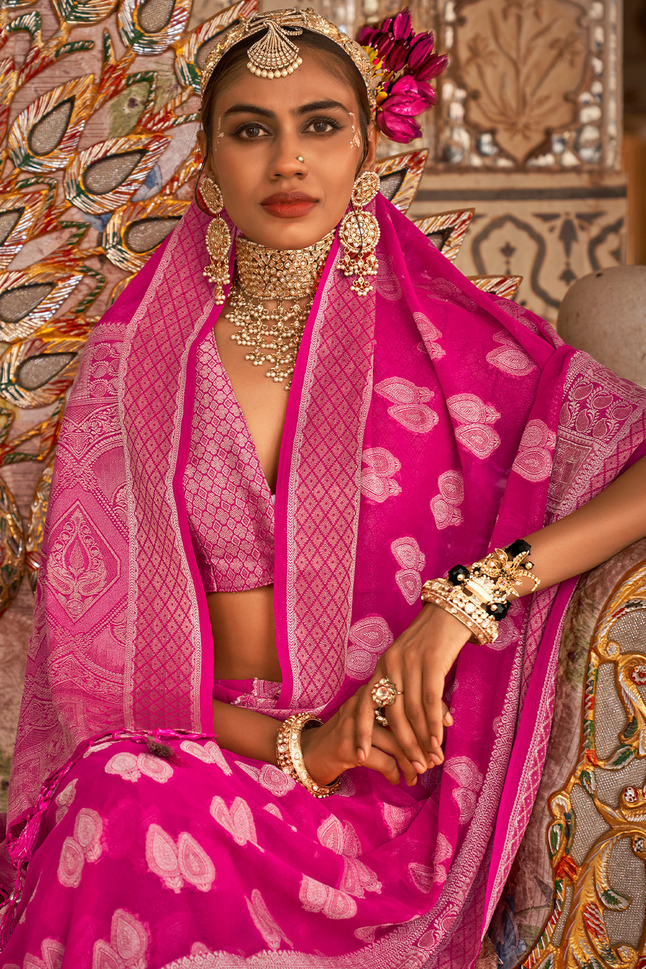 Pink Woven Georgette Saree-ZB133503_2_SareeButa.com